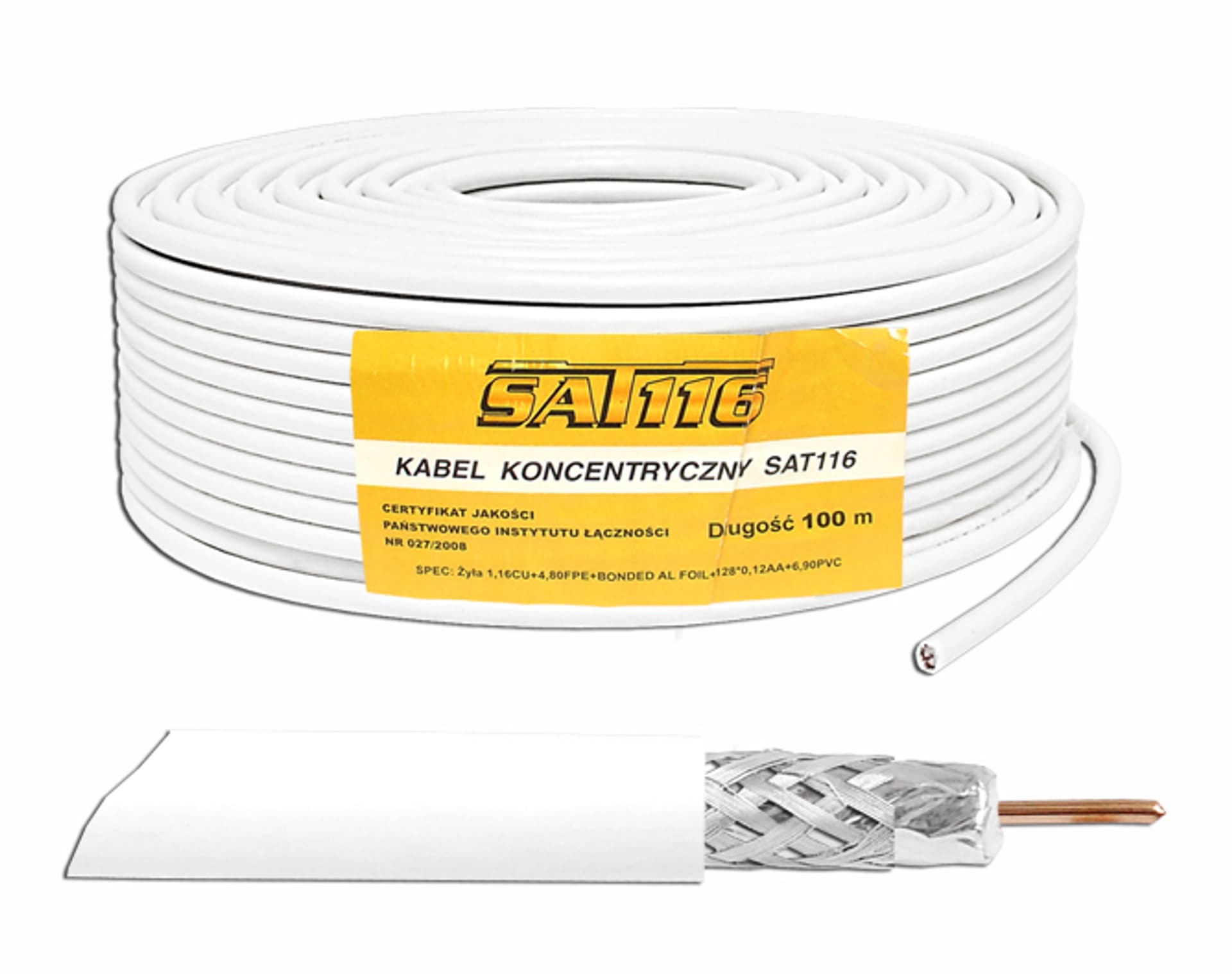 

1 rol. PR Kabel koncentryczny SAT116 1.16 Cu + 128x0.12, 100m.