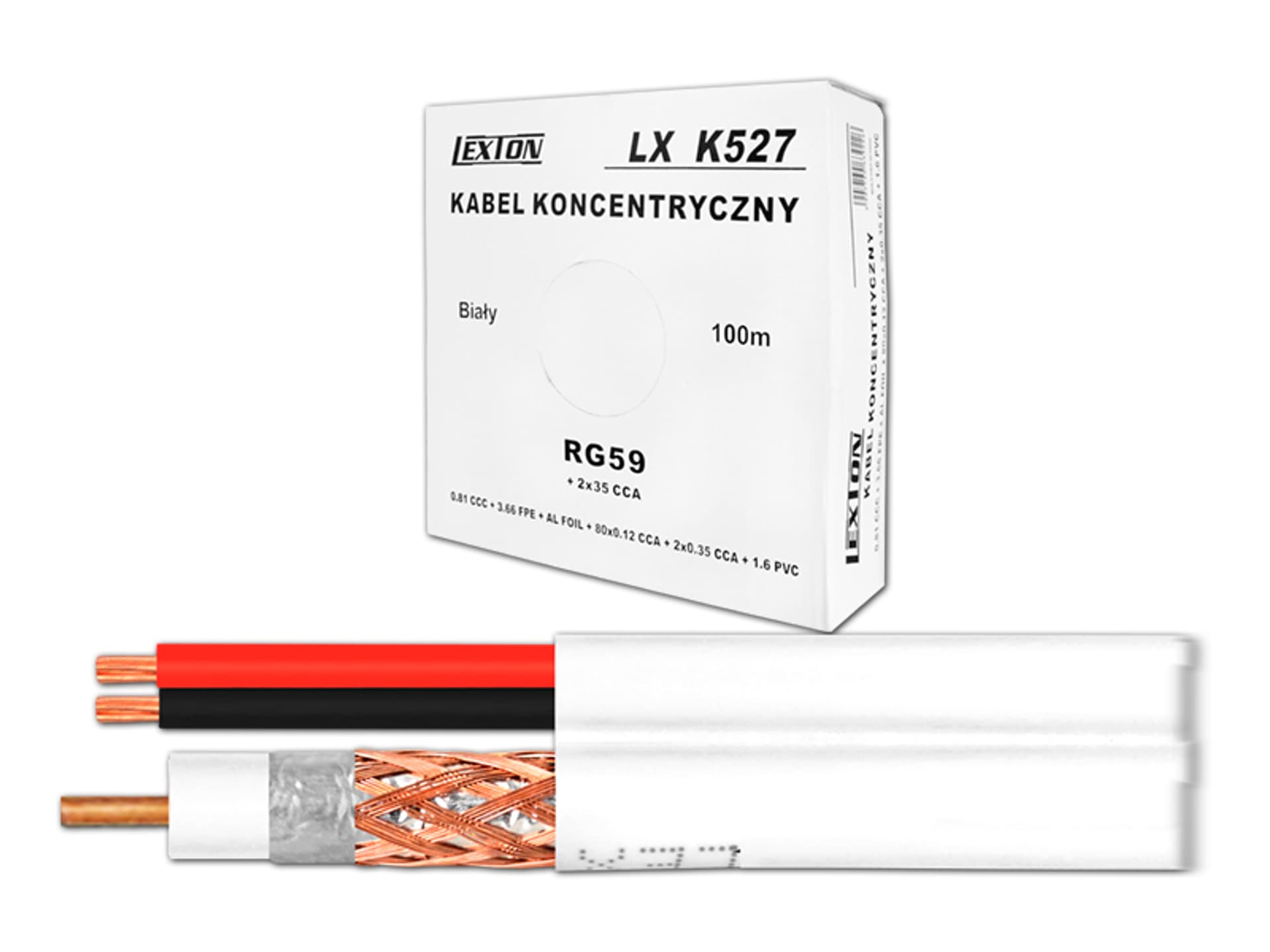 

1 rol. PS Kabel koncentryczny RG59 + 2x0.35Cu 100m