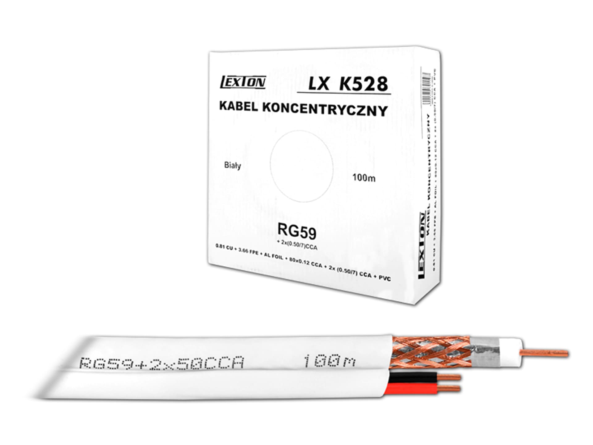 

1 rol. Kabel koncentryczny RG59 + 2x0.5Cu 100m