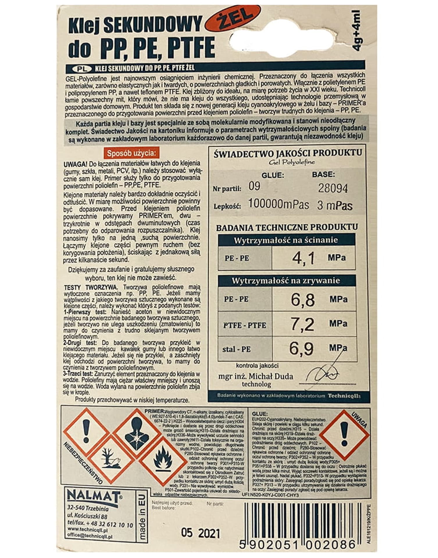 

Klej w żelu do trudnosklejalnych PP, PE, PTFE. C-086