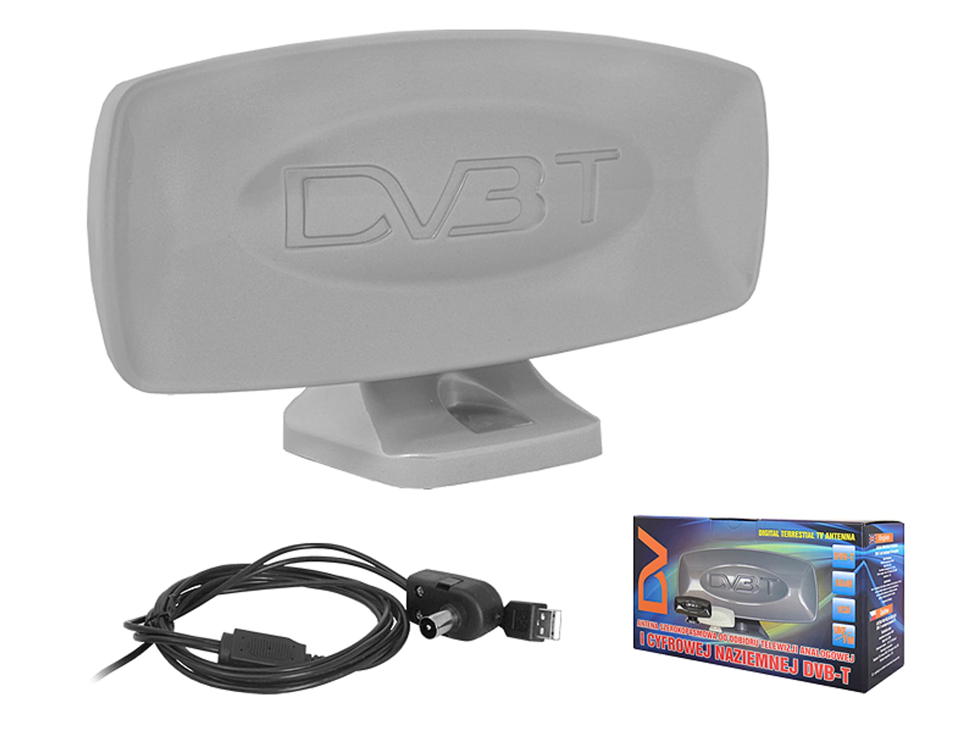 

1 szt. Antena TV DIGITAL pokojowa USB, srebrna.