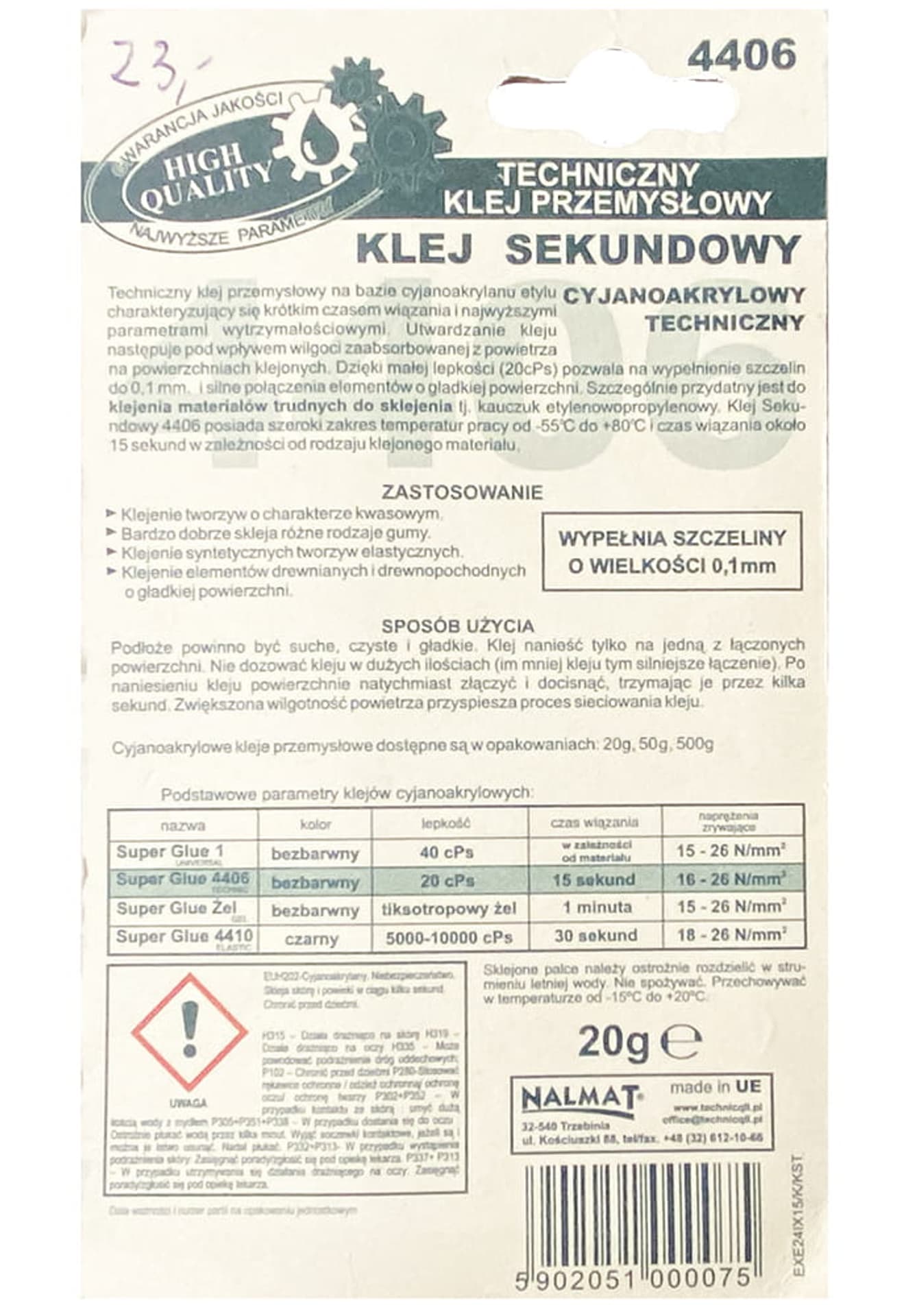 

Klej sekundowy techniczny uniwersalny C-075