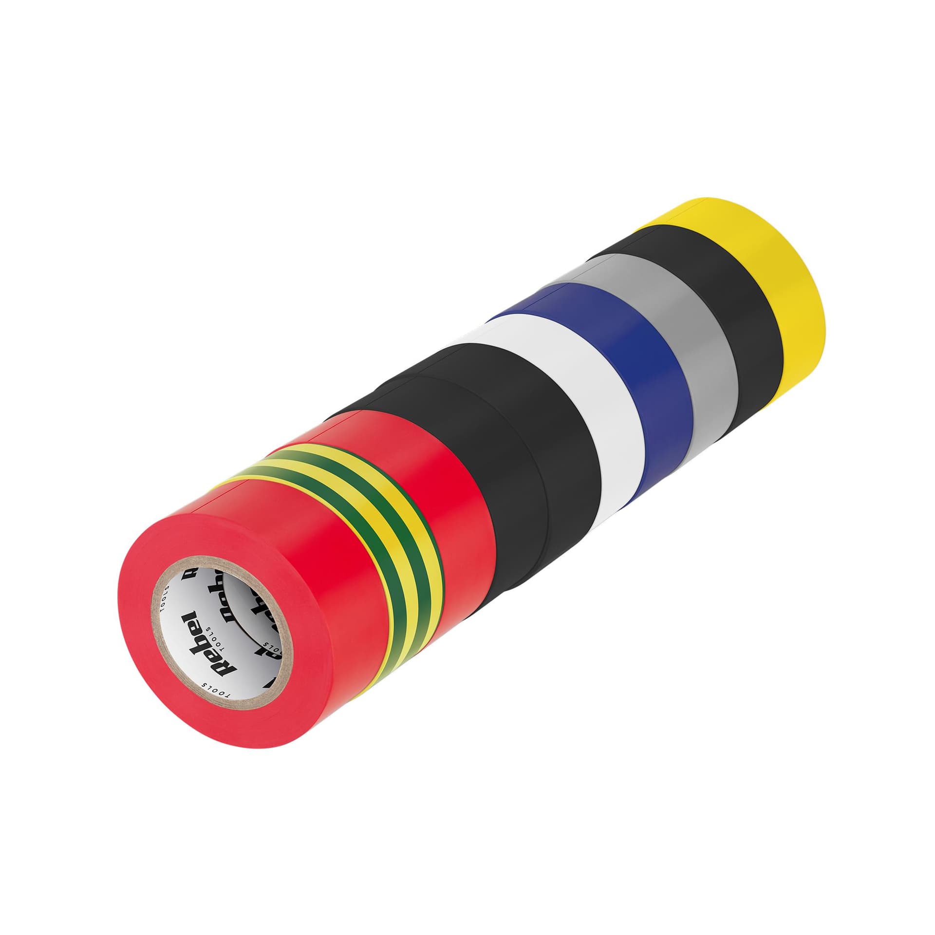 

Komplet taśm izolacyjnych klejących REBEL (10 szt. - 0,13 mm x 19 mm x 10 yd) mix kolorów, 10 szt. - 0.13 mm x 19 mm x 10 yd) mix koloró