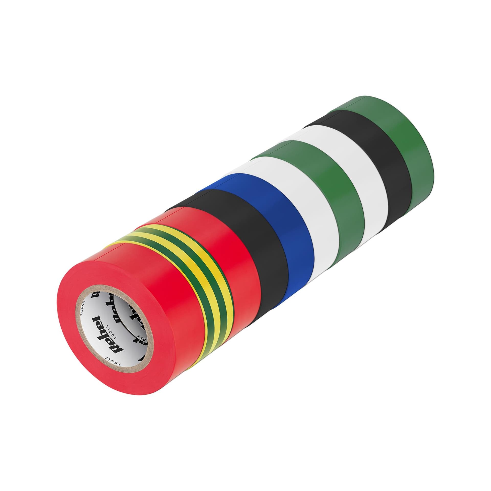 

Komplet taśm izolacyjnych klejących REBEL (10 szt. - 0,13 mm x 19 mm x 20 yd) mix kolorów, 10 szt. - 0.13 mm x 19 mm x 20 yd) mix koloró