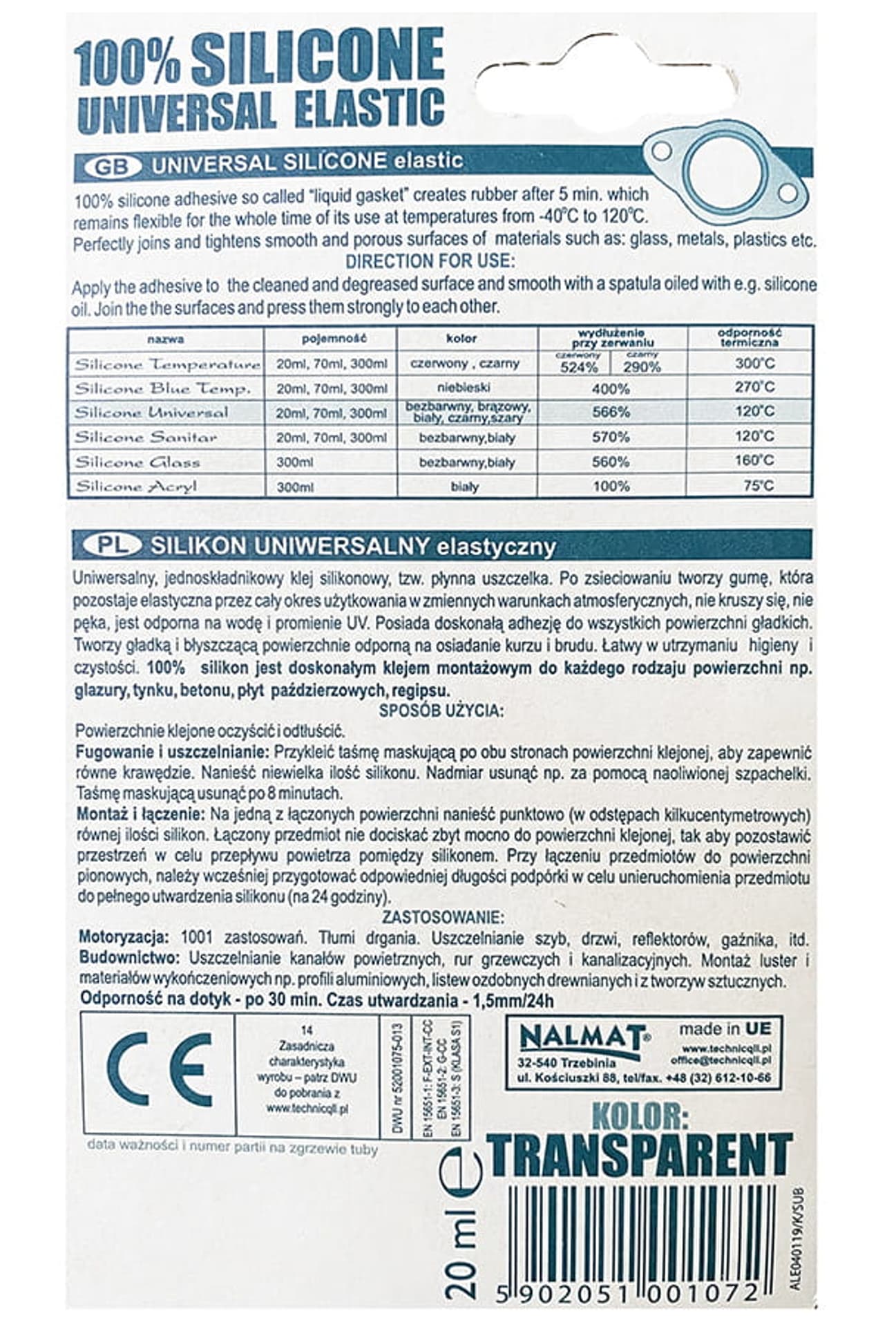 

Silikon uniwersalny bezbarwny 20ml Technicqll S-072