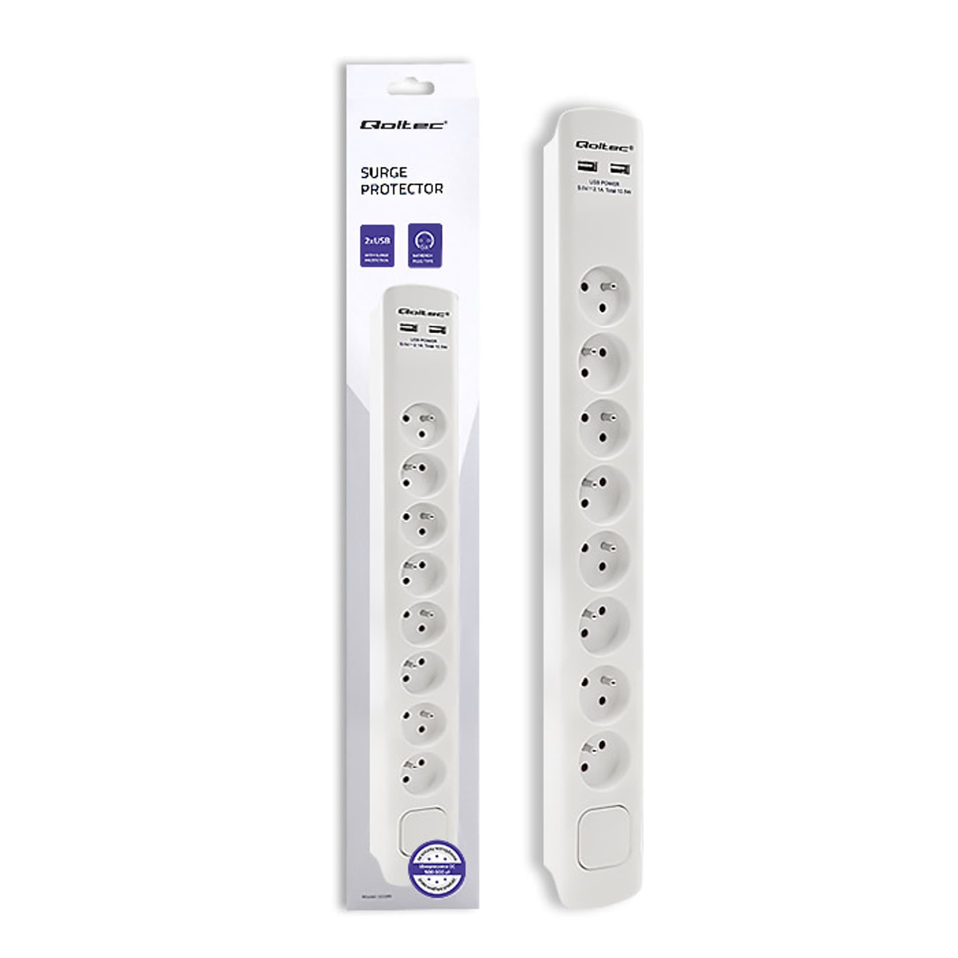 

Listwa antyprzepięciowa QOLTEC Quick Switch 1.8M 8-GNIAZD + 2xUSB(2.1A/5.0V/10.5W) Biała, 2.1a/5.0v/10.5w) biał