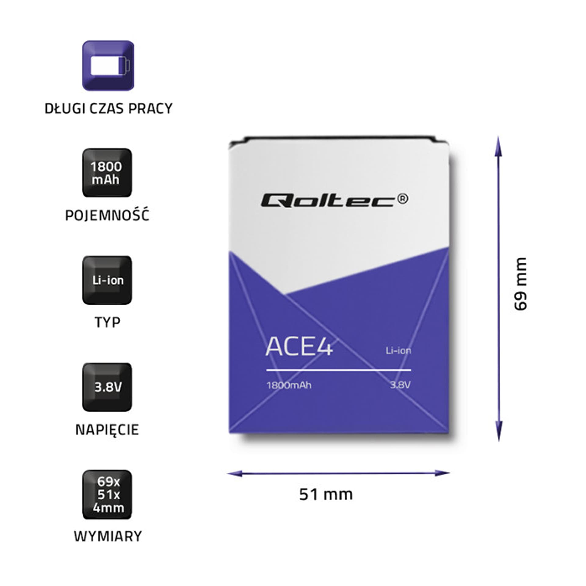 

Qoltec Bateria do Samsung Galaxy Ace 4 | 1800mAh (0NC)