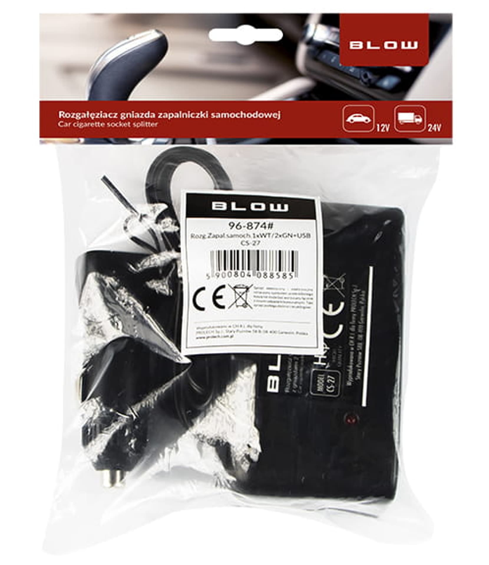 

Rozgałęźnik zapalniczki samochodowej 12/24V z USB Blow