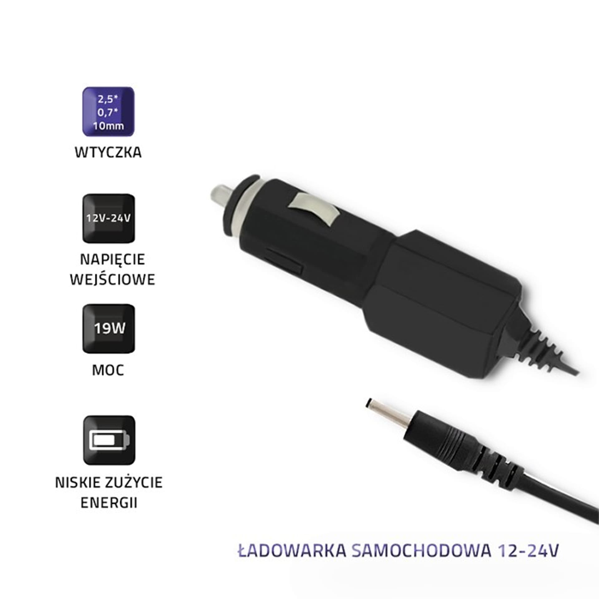

Qoltec Ładowarka samochodowa 12-24V | 19W | 9V | 2.1A | 2.5x0.7 (0NC)