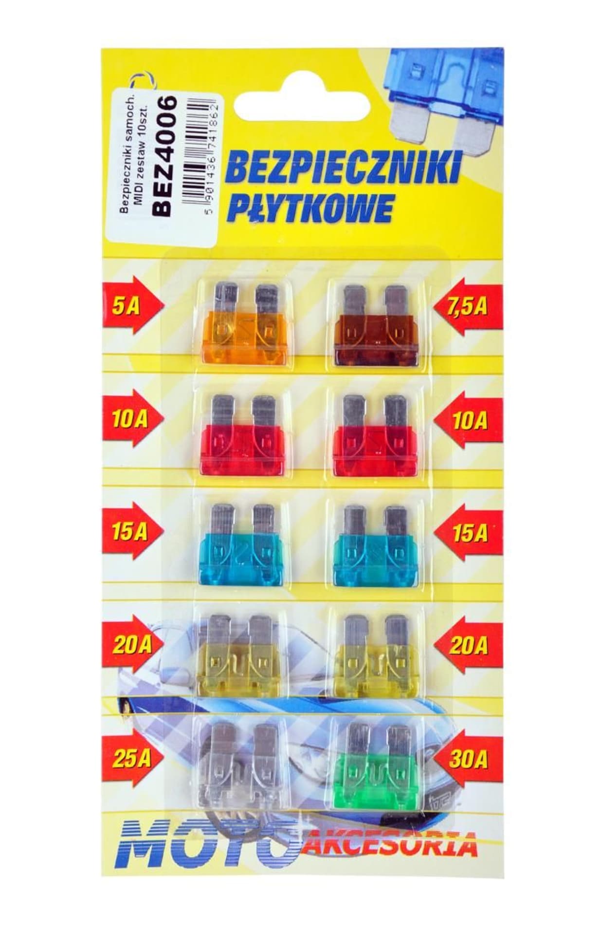 

Bezpieczniki samochodowe MIDI zestaw 10szt.-blister