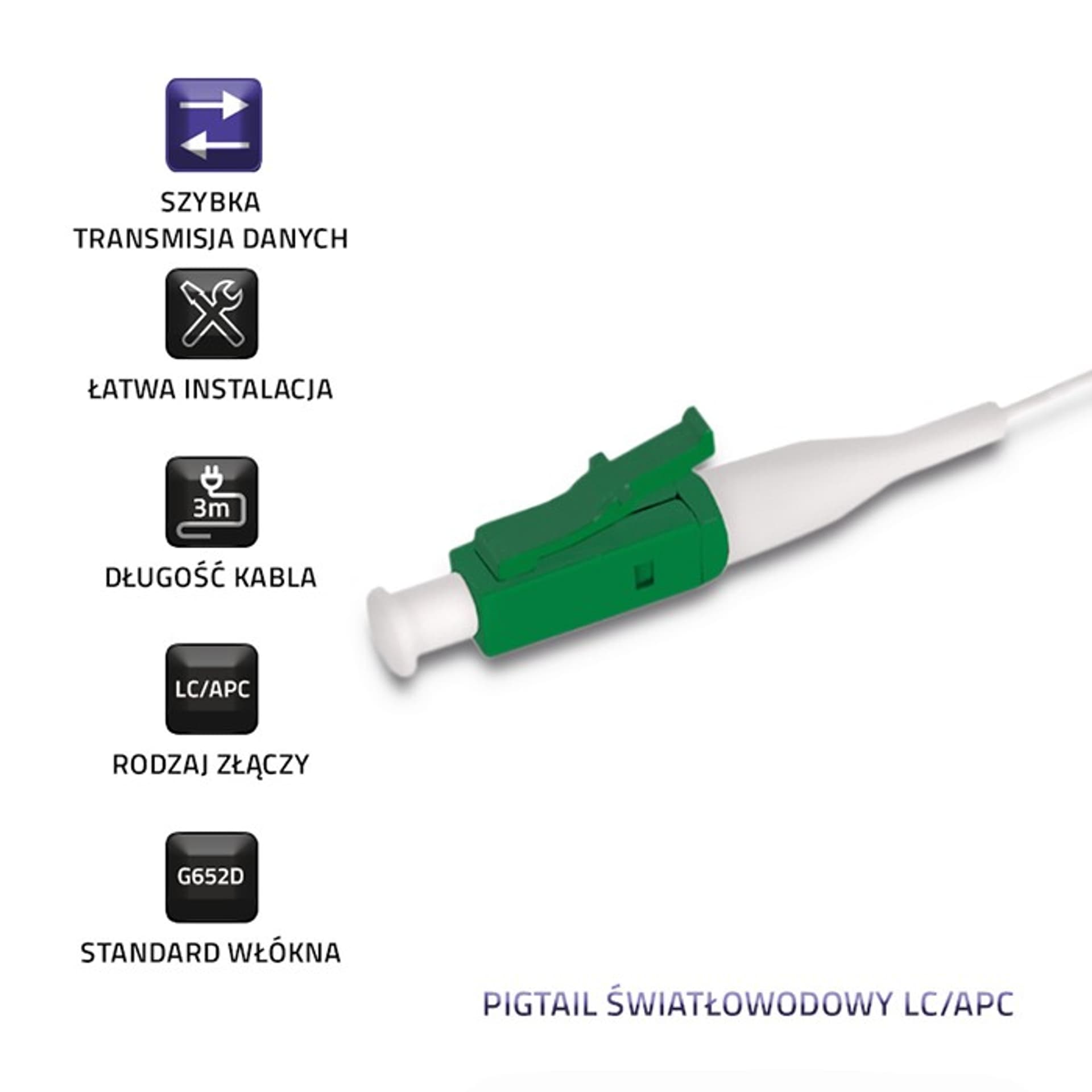 

Qoltec Pigtail światłowodowy LC/APC | Singlemode | 9/125 | G652D | 3m (0NC)