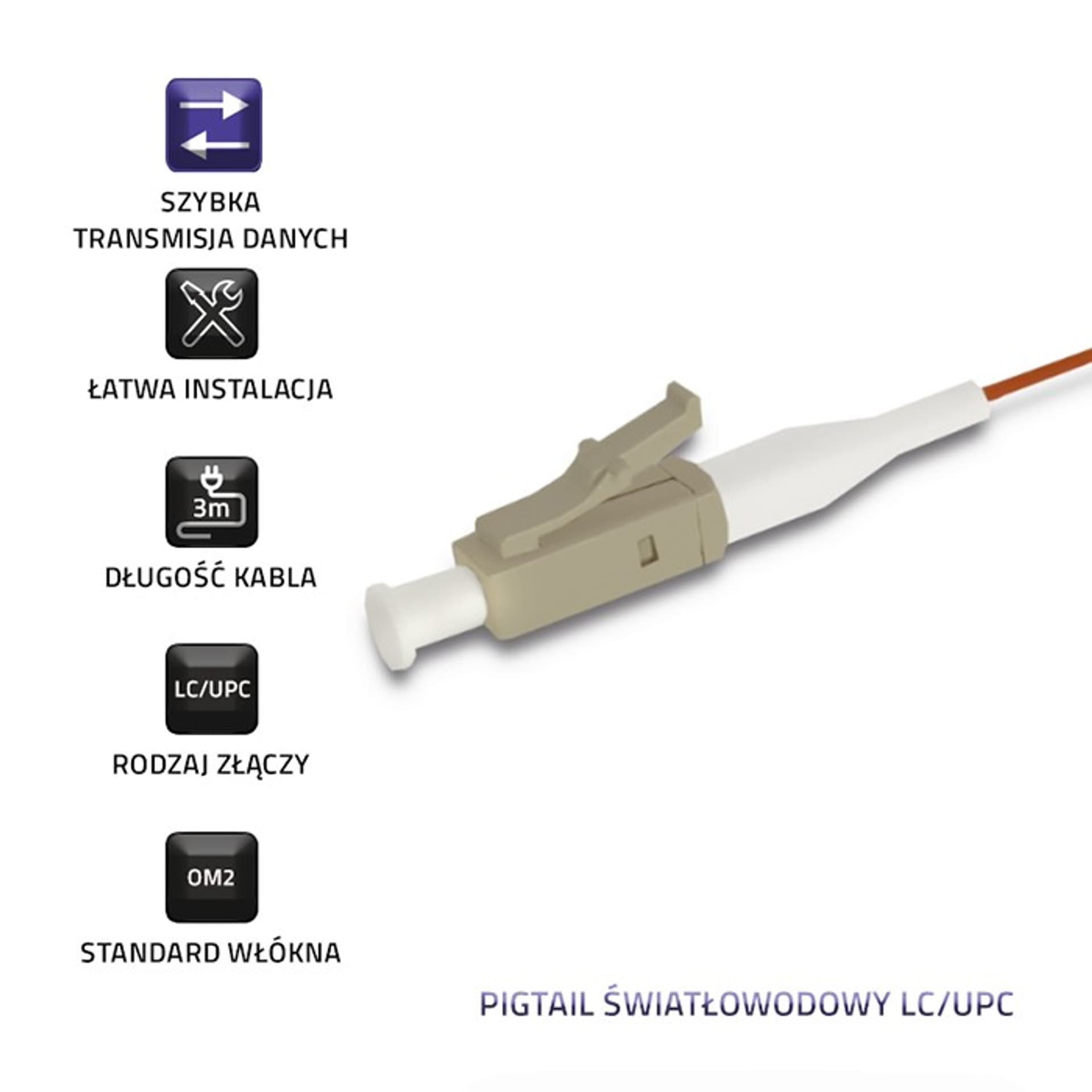 

Qoltec Pigtail światłowodowy LC/UPC | Multimode | 50/125 | OM2 | 3m (0NC)