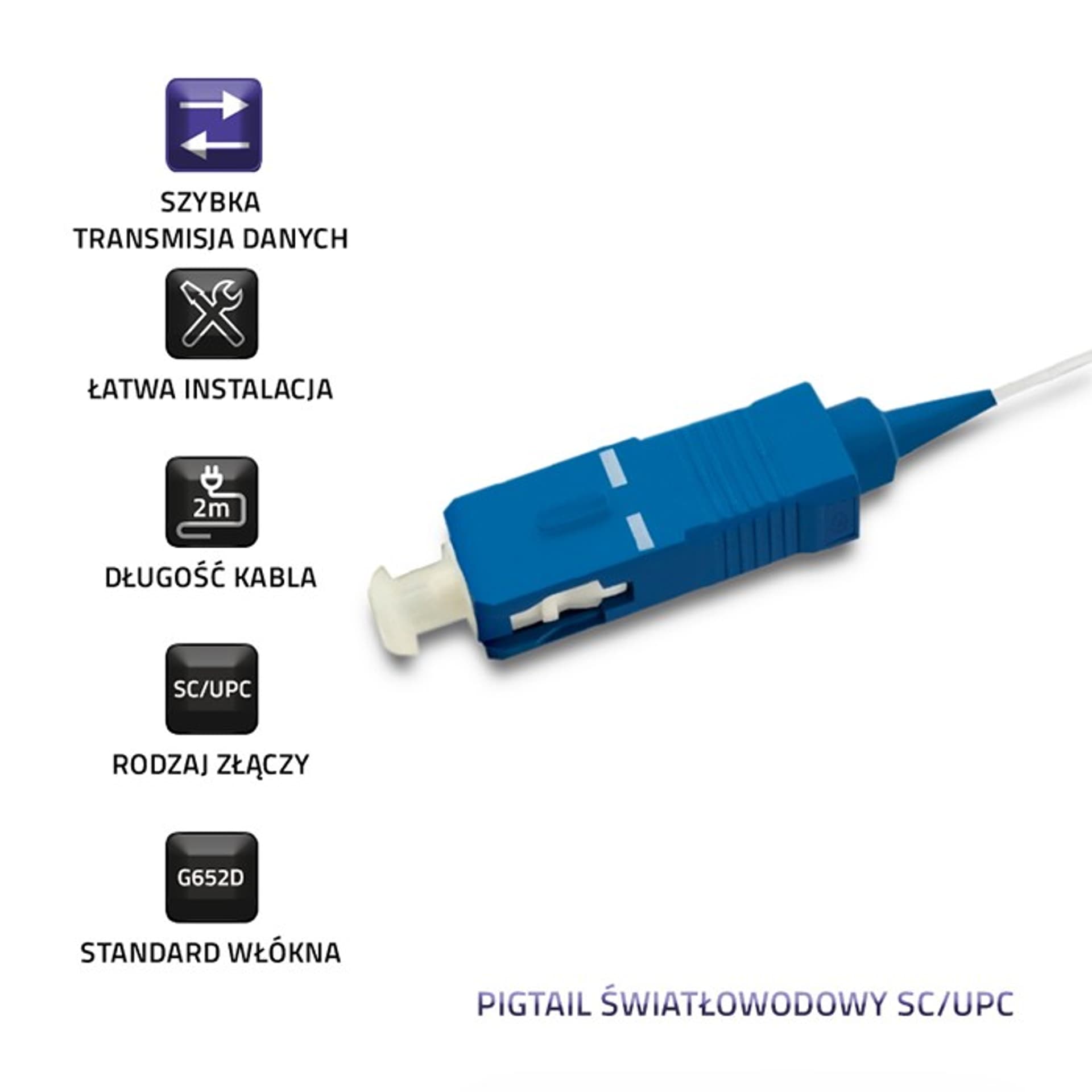 

Qoltec Pigtail światłowodowy SC/UPC | Singlemode | 9/125 | G652D | 2m (0NC)