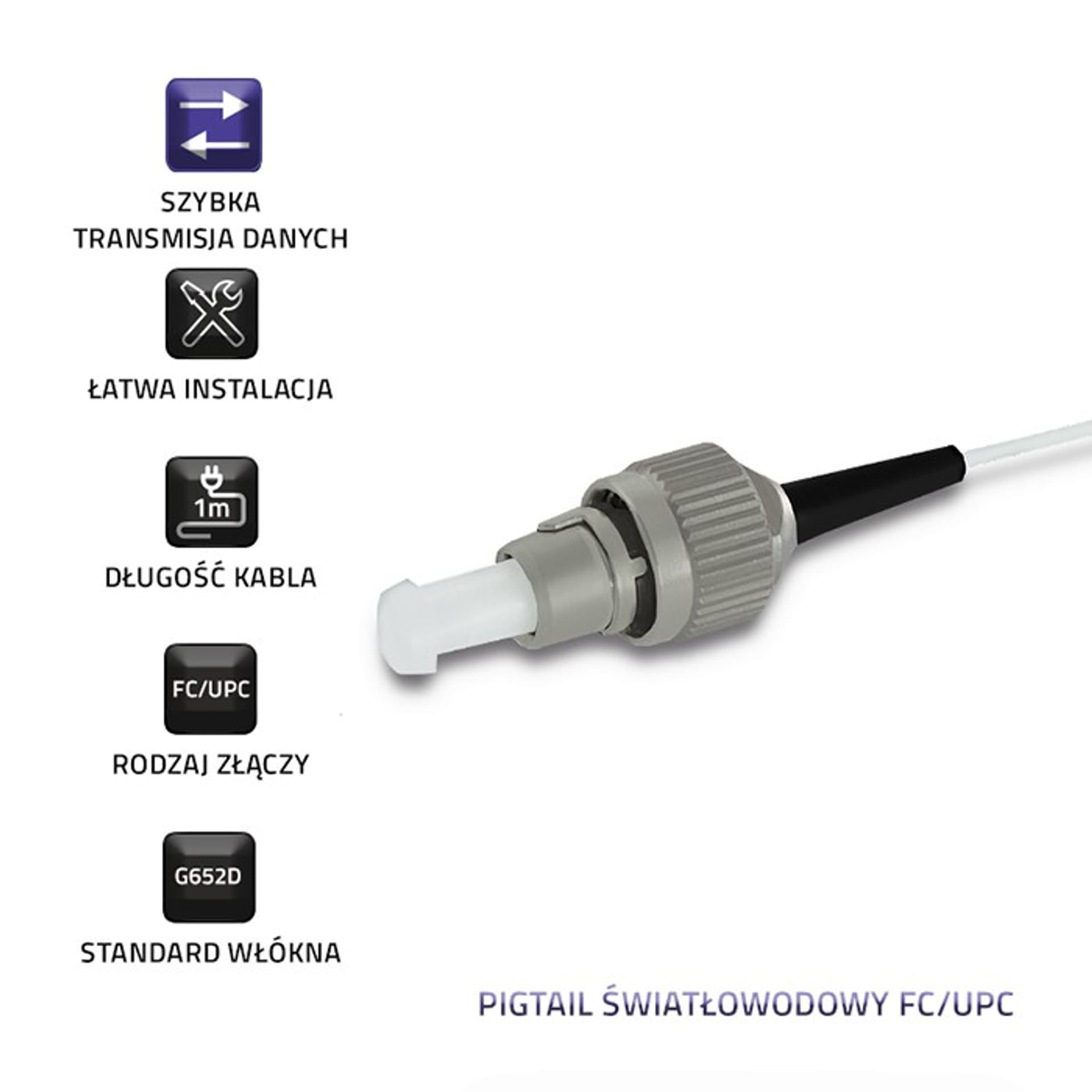 

Qoltec Pigtail światłowodowy FC/UPC | Singlemode | 9/125 | G652D | 1m (0NC)