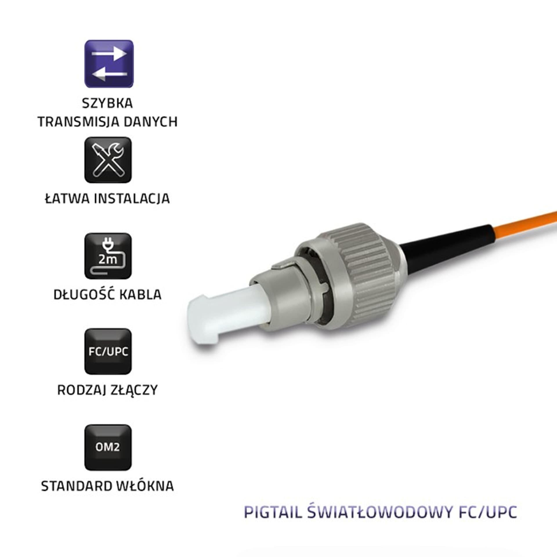 

Qoltec Pigtail światłowodowy FC/UPC | Multimode | 50/125 | OM2 | 2m (0NC)
