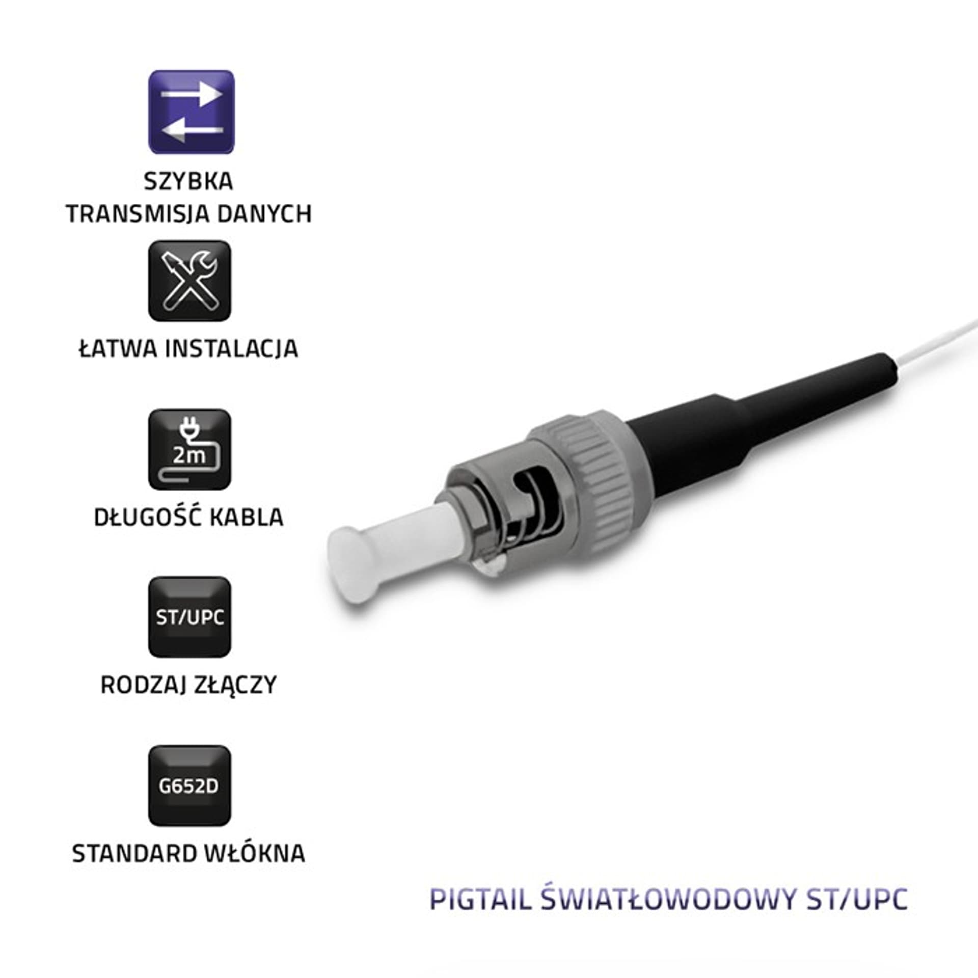 

Qoltec Pigtail światłowodowy ST/UPC | Singlemode | 9/125 | G652D | 2m (0NC)