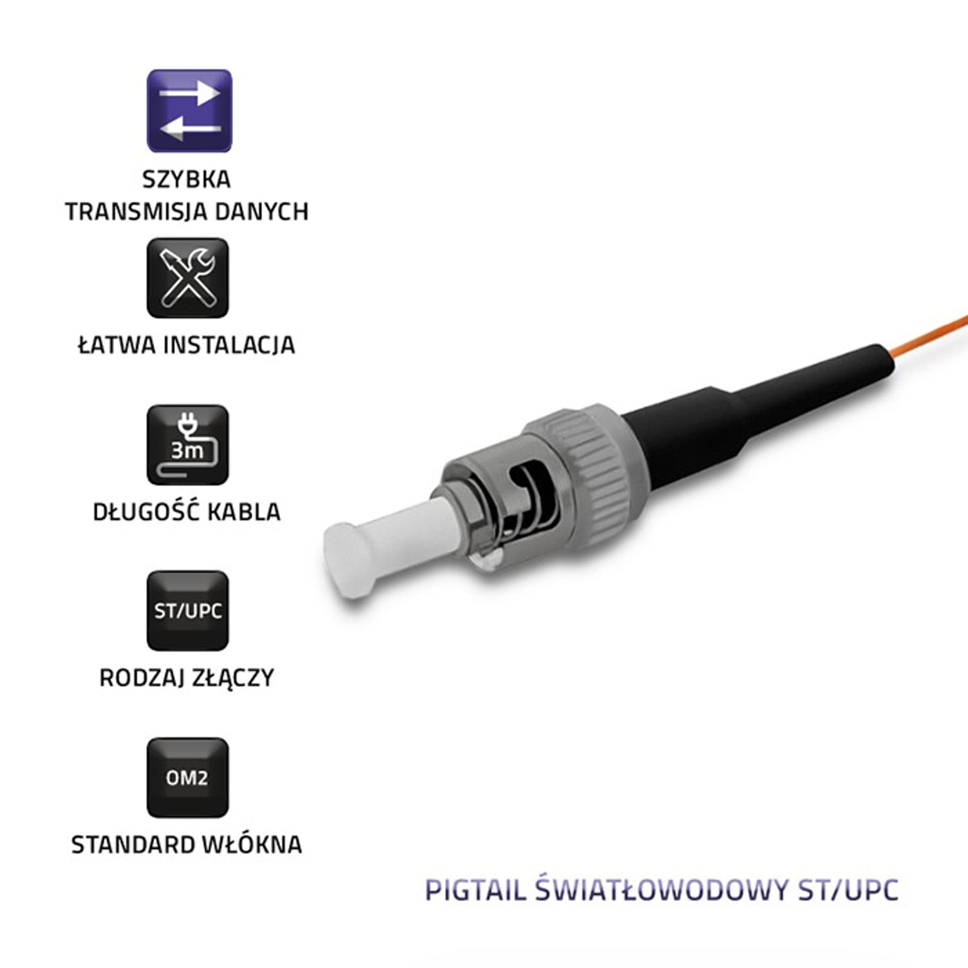 

Qoltec Pigtail światłowodowy ST/UPC | Multimode | 50/125 | OM2 | 3m (0NC)