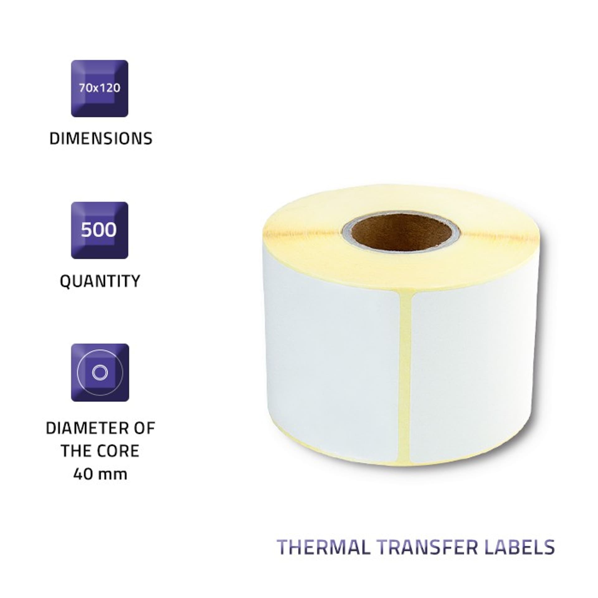 

Qoltec Etykiety termotransferowe 70 x 120 | 500 etykiet (0NC)