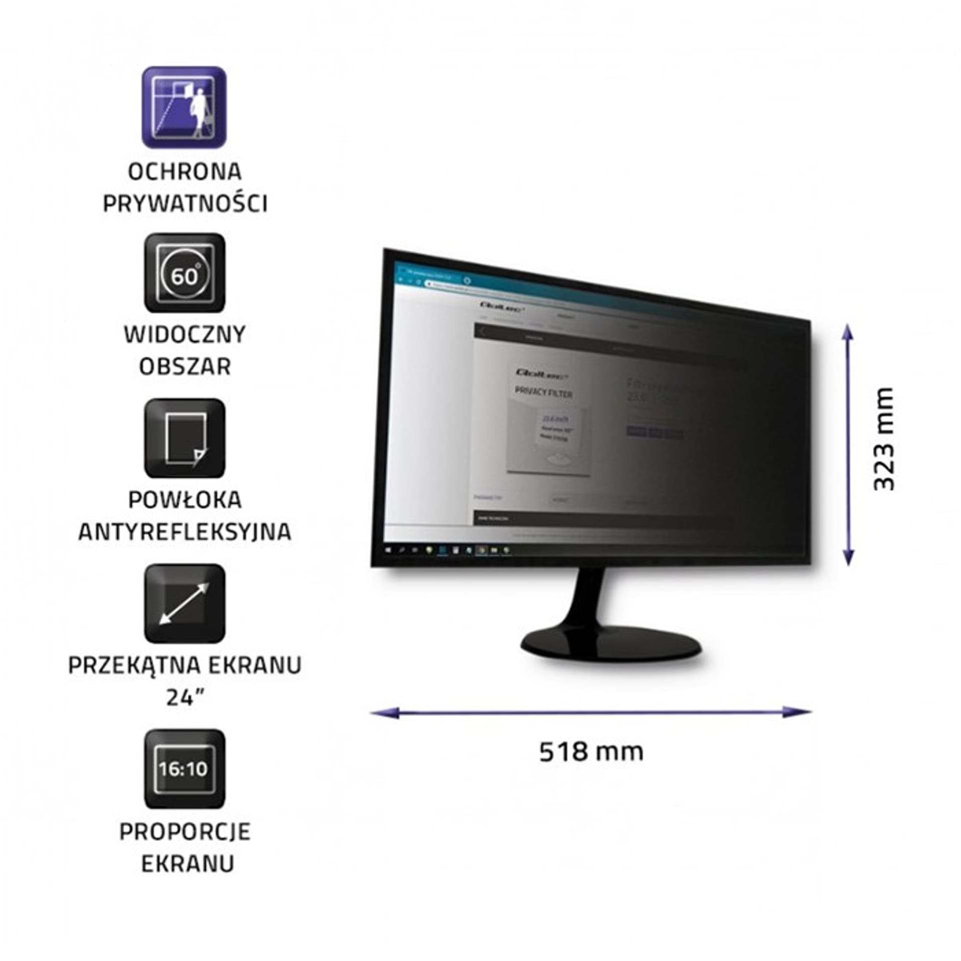 

Qoltec Filtr prywatyzujący RODO | 24" | 16:10 (0NC)