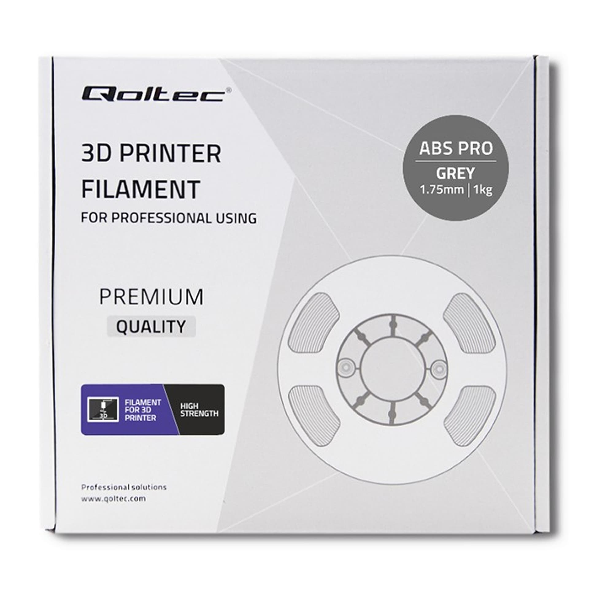 

Qoltec Profesjonalny filament do druku 3D | ABS PRO | 1.75mm | 1kg | Grey (0NC)