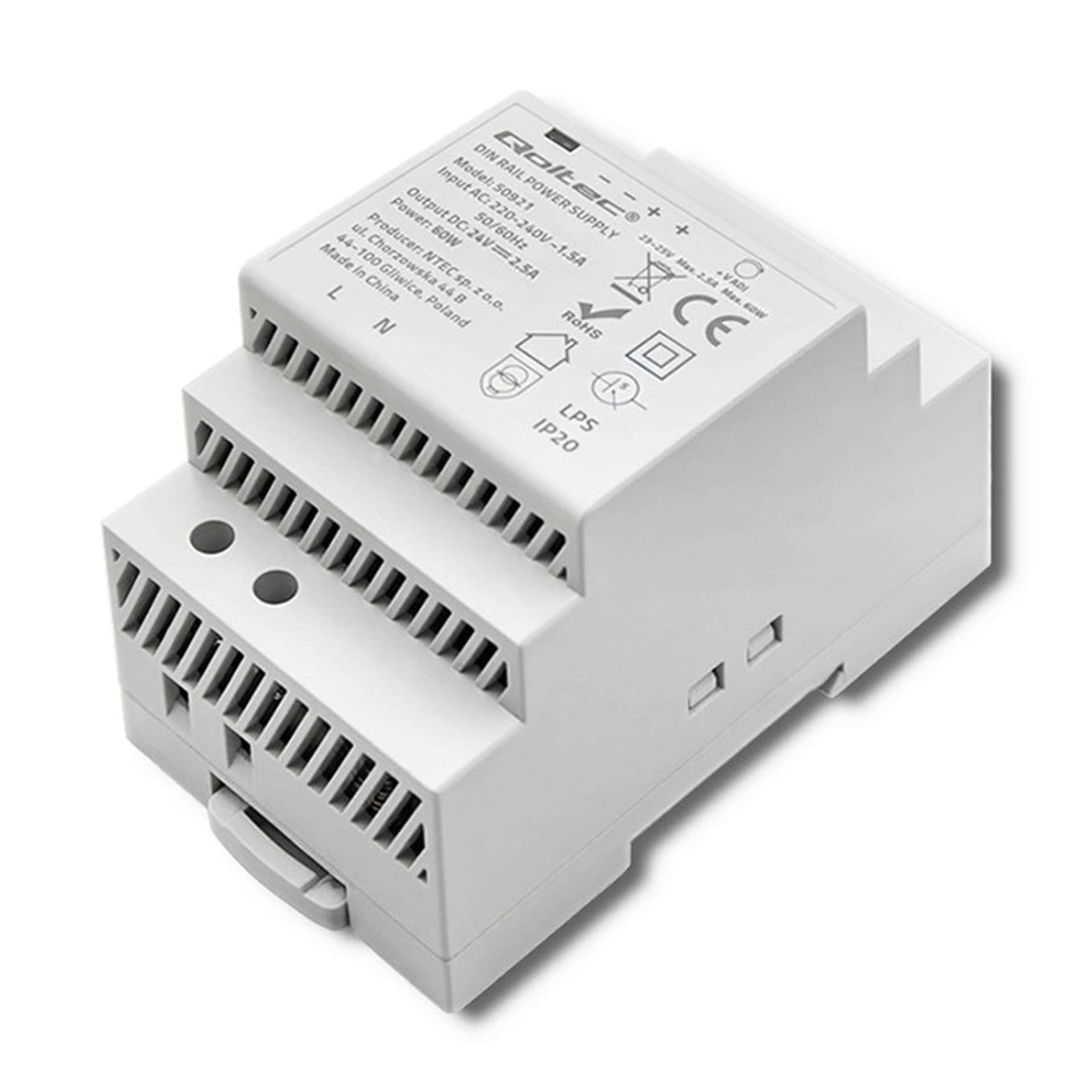 

Qoltec Zasilacz na szynę DIN | 60W | 24V | 2.5A | Szary (0NC)