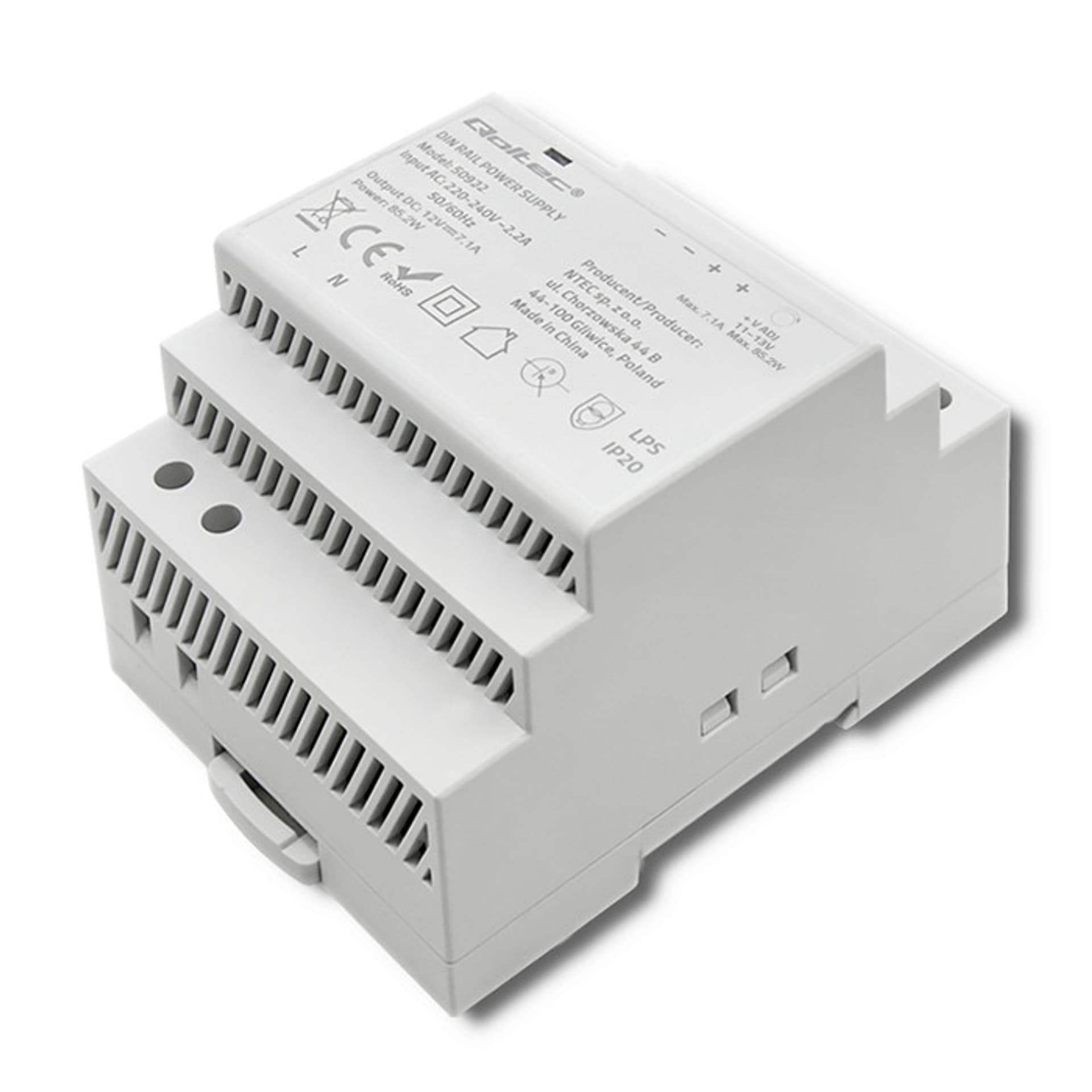 

Qoltec Zasilacz na szynę DIN | 85.2W | 12V | 7.1A | Szary (0NC)