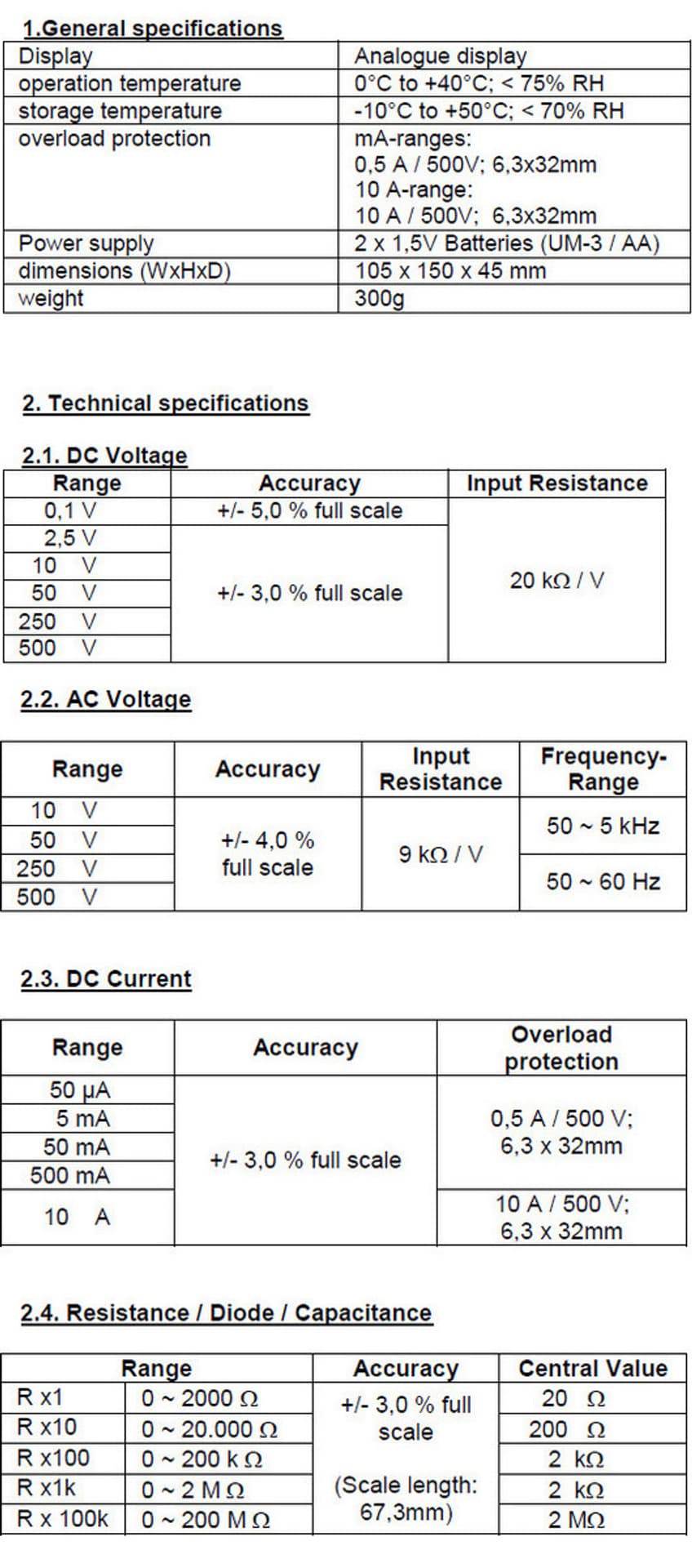 

Multimetr analogowy 500V 10A AC DC PeakTech 3201
