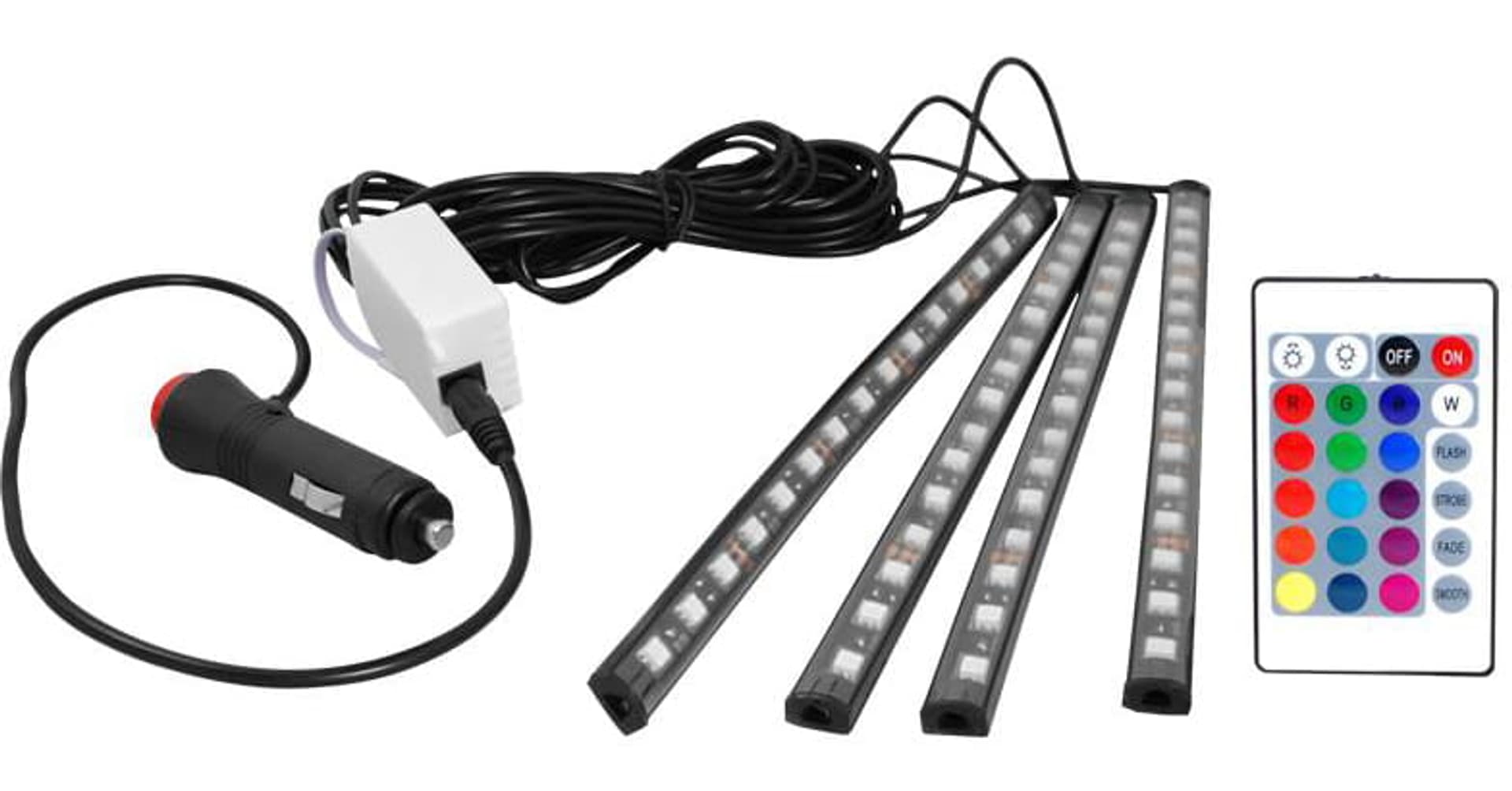 

Oświetlenie RGB led do samochodu 4 moduły i pilot