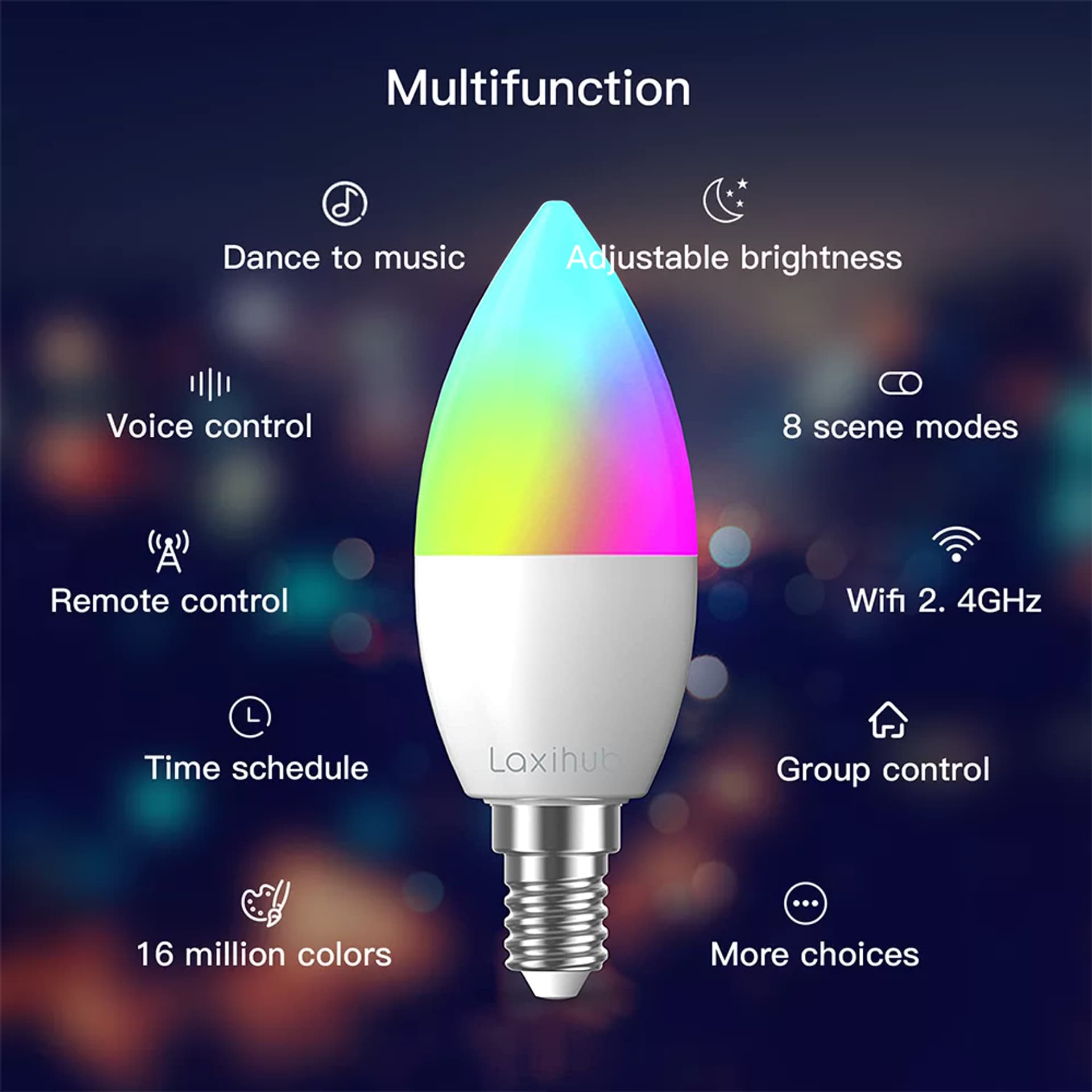 

Inteligentna żarówka RGB WiFi E14 Tuya Laxihub