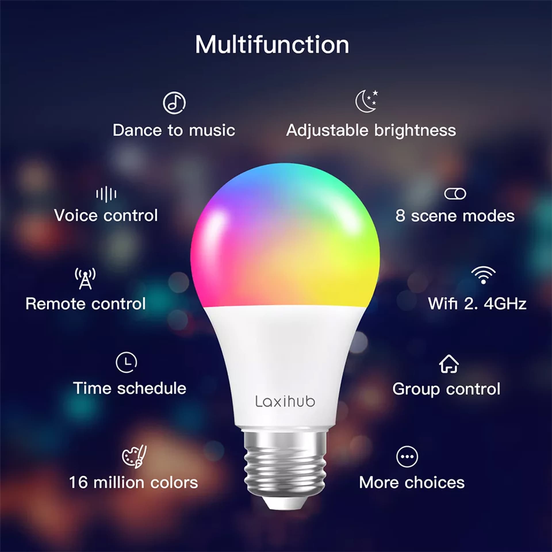 

Inteligentna żarówka RGB WiFi E27 Tuya Laxihub x2