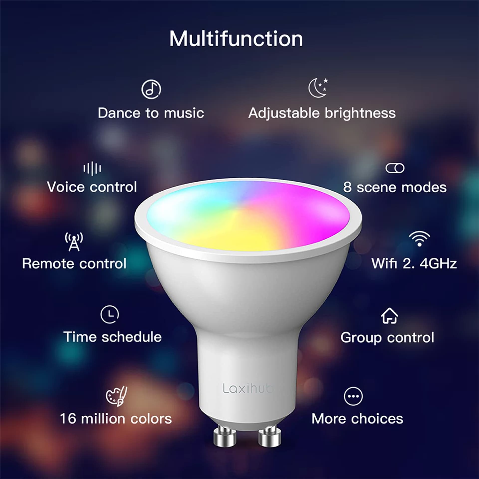 

Inteligentna żarówka RGB WiFi GU10 Tuya Laxihub