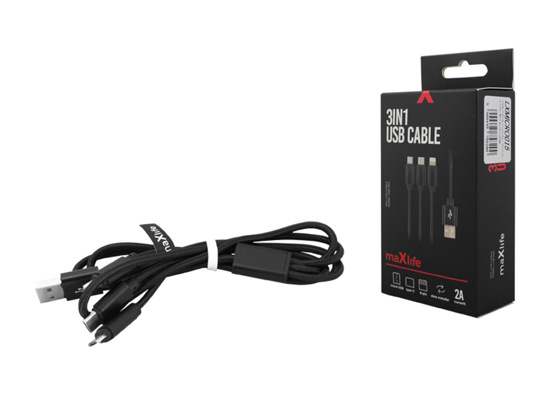 

1 szt. Kabel Maxlife NYLON 3w1 Micro/typ C/IPH IPHONE 8PIN Quick Charge.