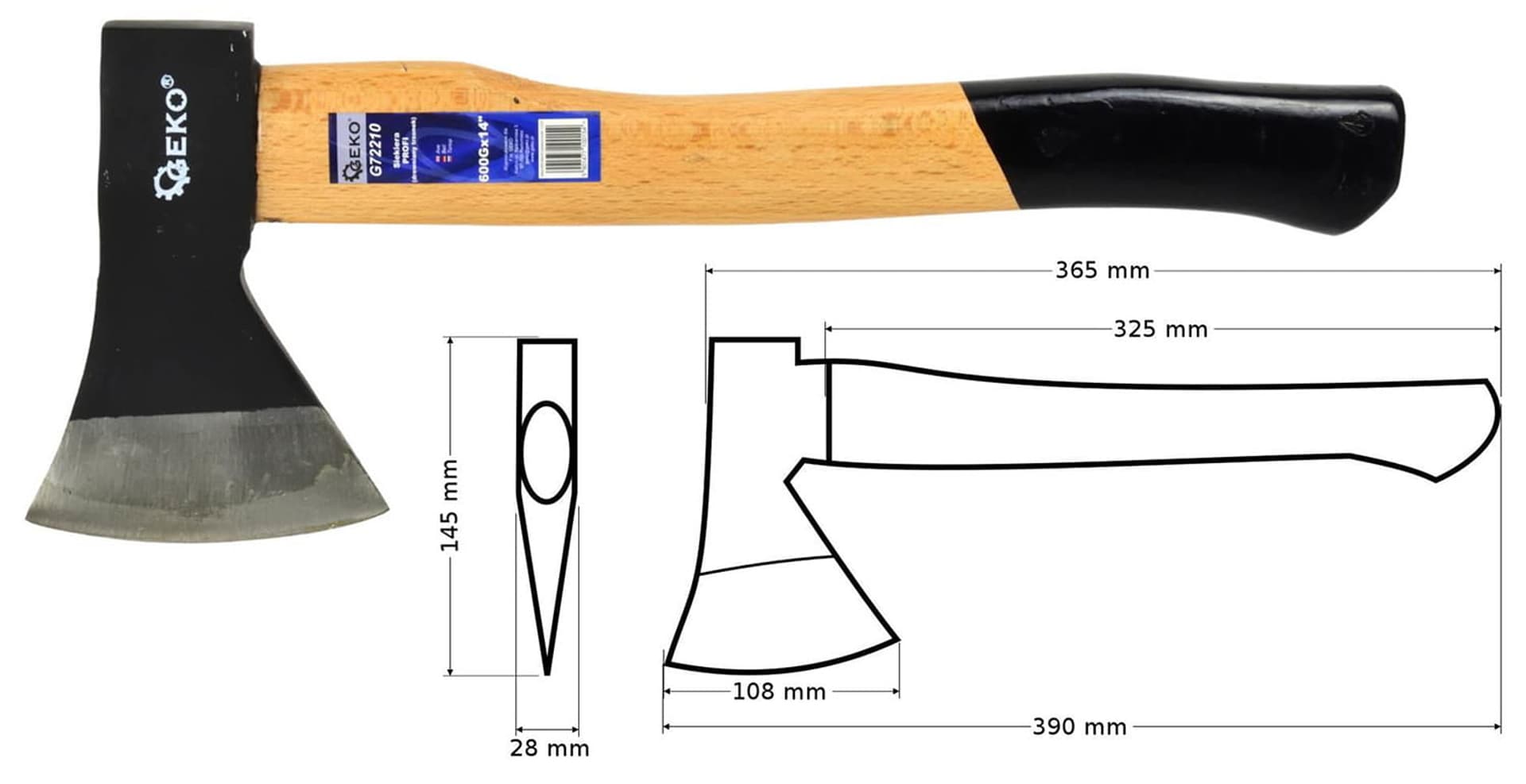 

Siekiera Profi z drewnianym trzonkiem Geko (600 g)