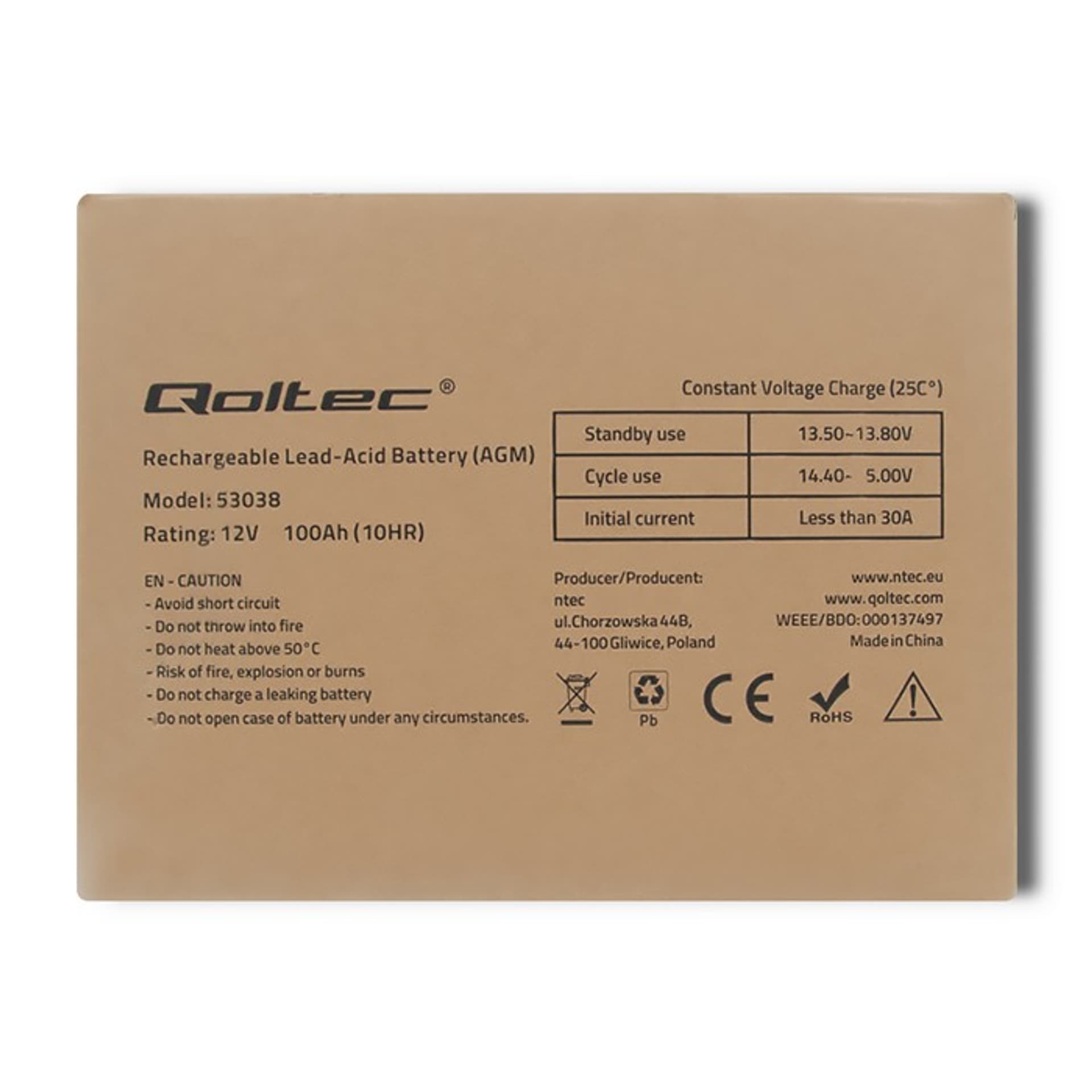 

Qoltec Akumulator AGM | 12V | 100Ah | max 1200A (0NC)