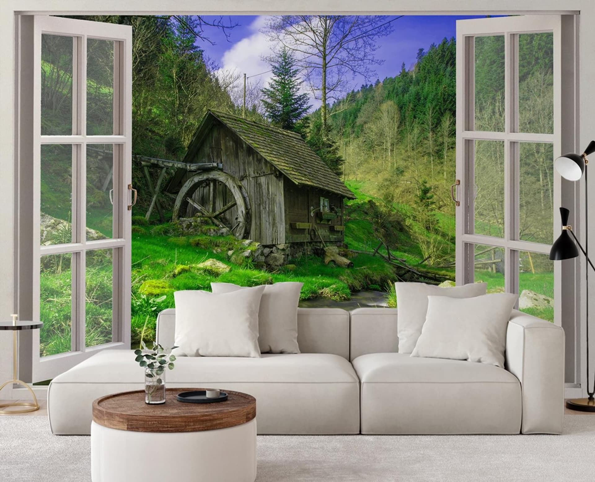 

Fototapeta, Widok z okna domek w górach potok (Rozmiar 140x100)