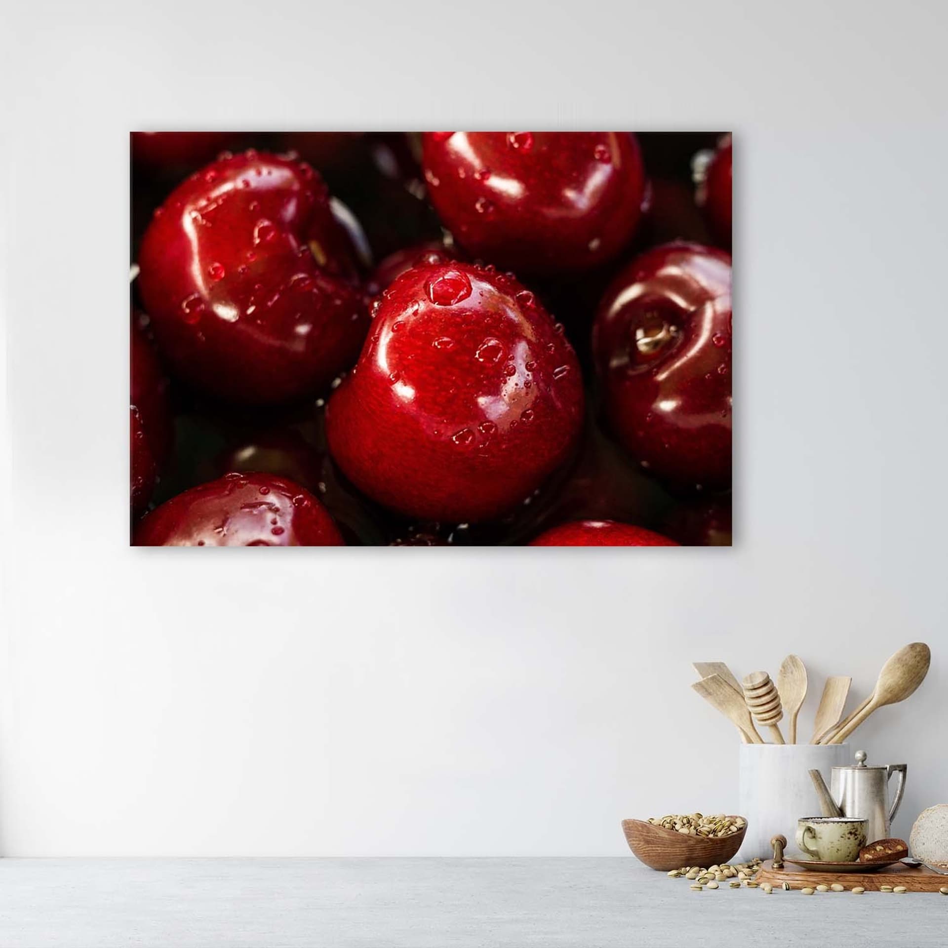 

Obraz na płótnie, Czereśnie w kroplach wody (Rozmiar 90x60)