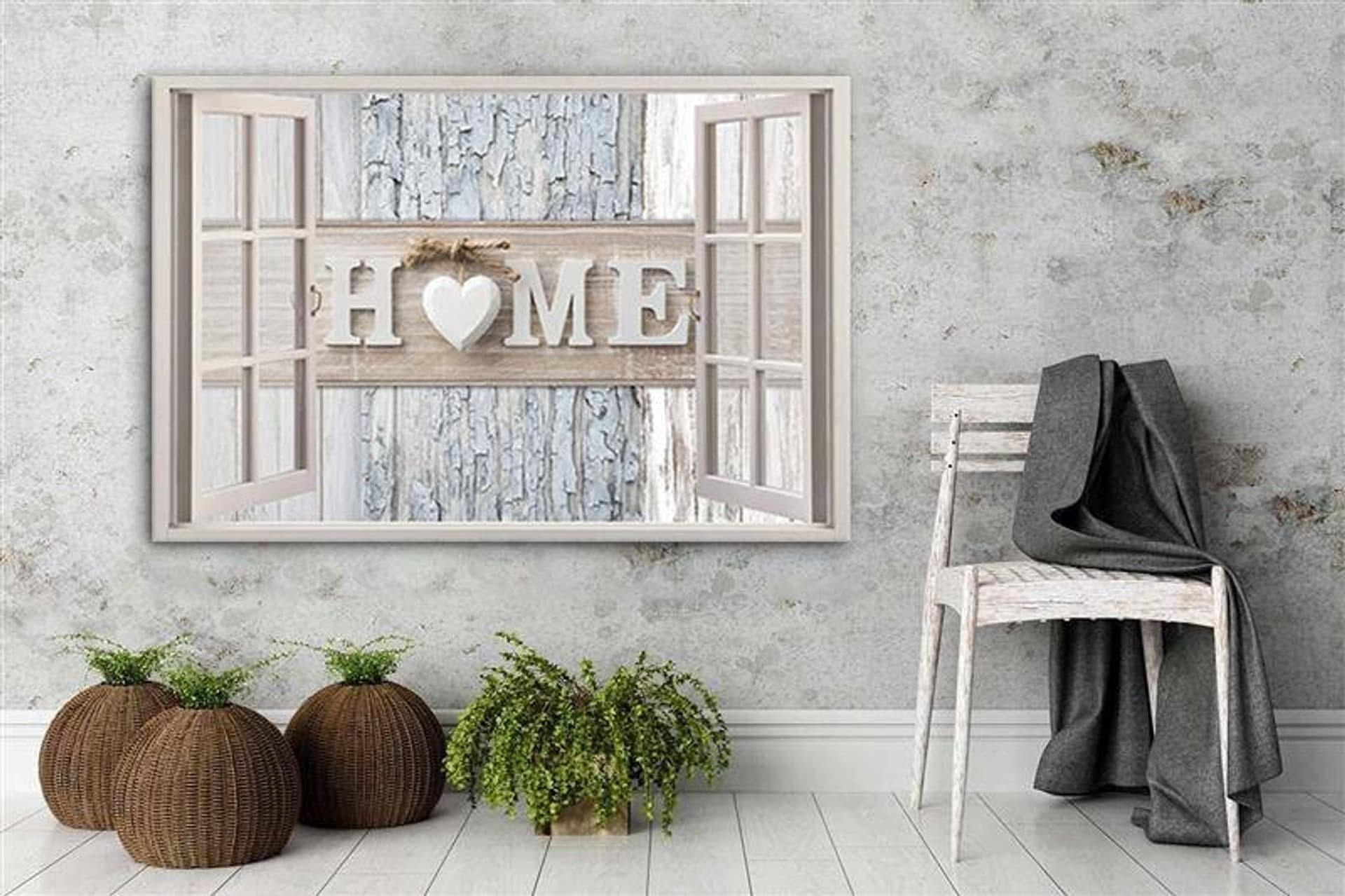 

Obraz na płótnie, Okno Napis Home Serce shabby chic (Rozmiar 120x80)