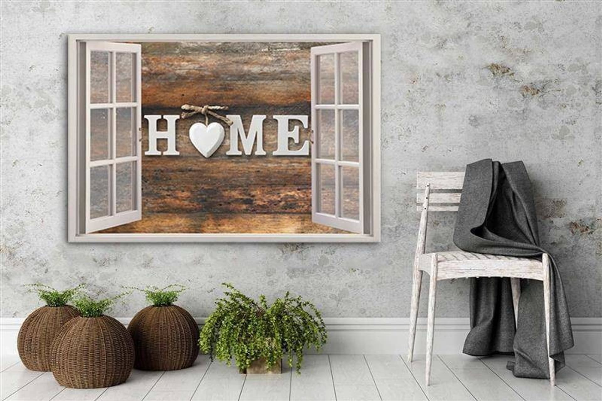 

Obraz Deco Panel, Napis Home na ciemnym drewnie w oknie (Rozmiar 60x40)