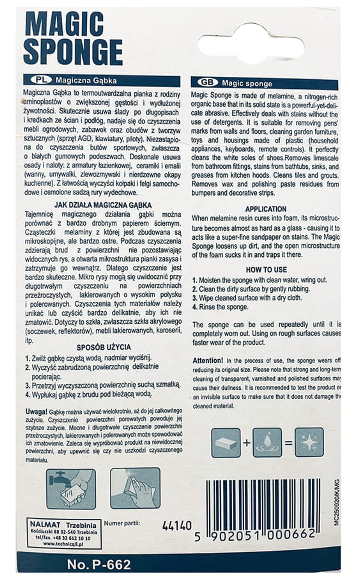 

Magiczna gąbka do usuwania zanieczyszczeń P-662