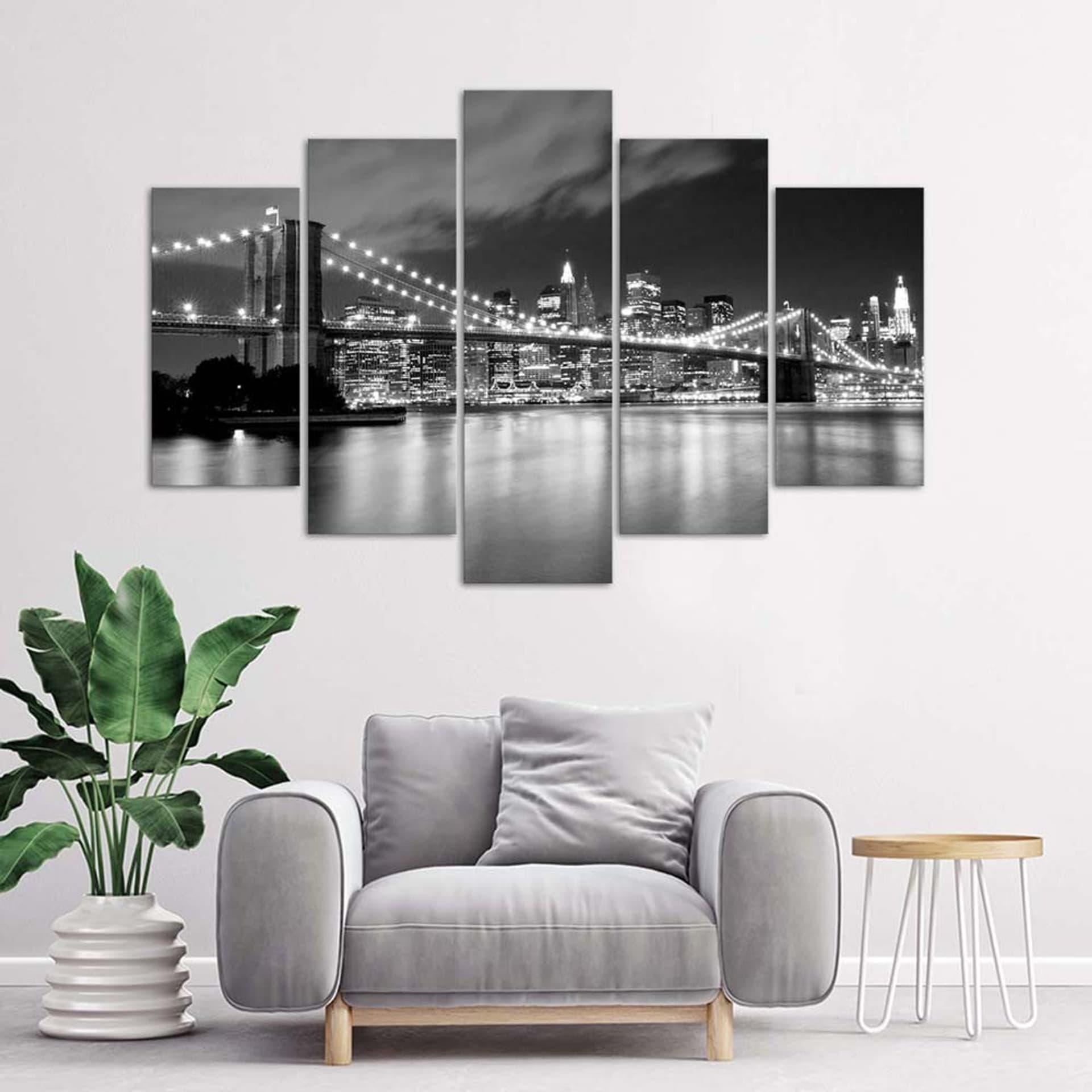 

Obraz pięcioczęściowy Deco Panel, Brooklyn Bridge nocą czarno-biały (Rozmiar 150x100)