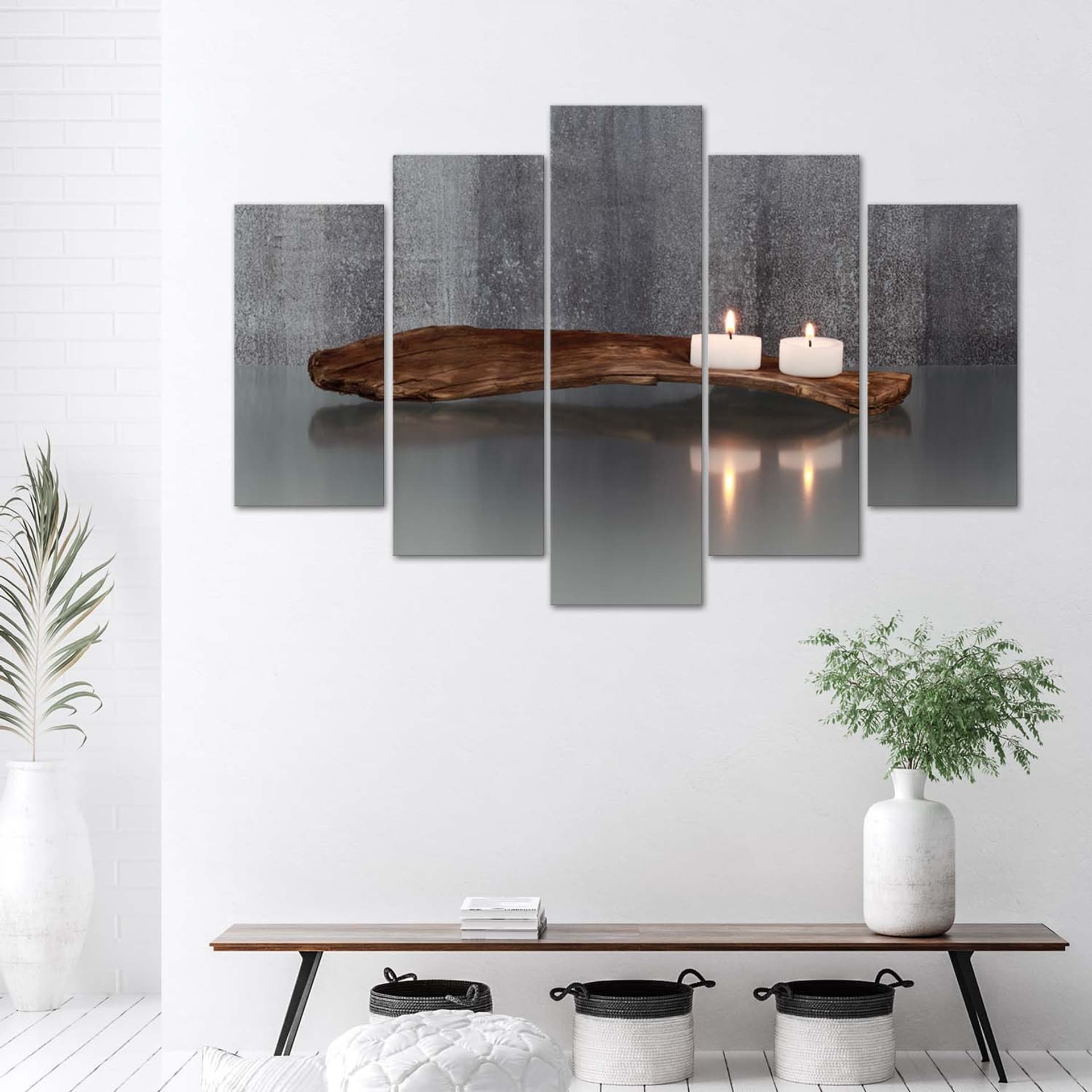 

Obraz pięcioczęściowy Deco Panel, Kompozycja zen ze świecami i drewnem (Rozmiar 200x100)
