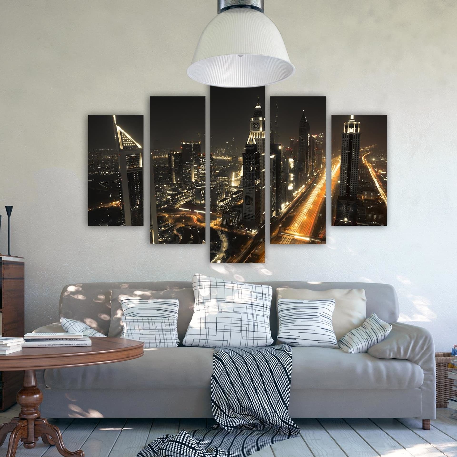 

Obraz pięcioczęściowy na płótnie, Panorama Dubaju nocą (Rozmiar 200x100)