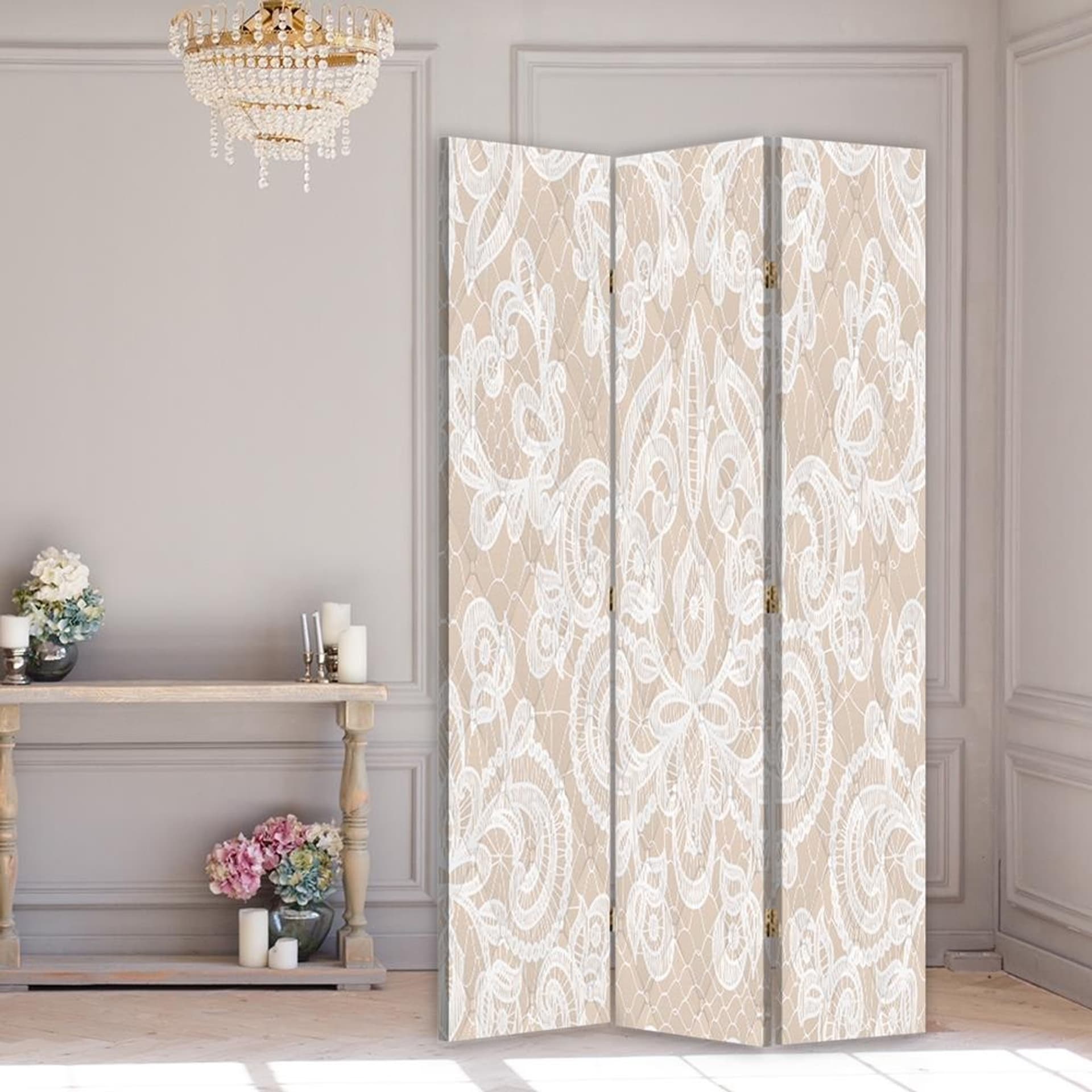 

Parawan dwustronny obrotowy, Elegancki beż (Rozmiar 110x170)