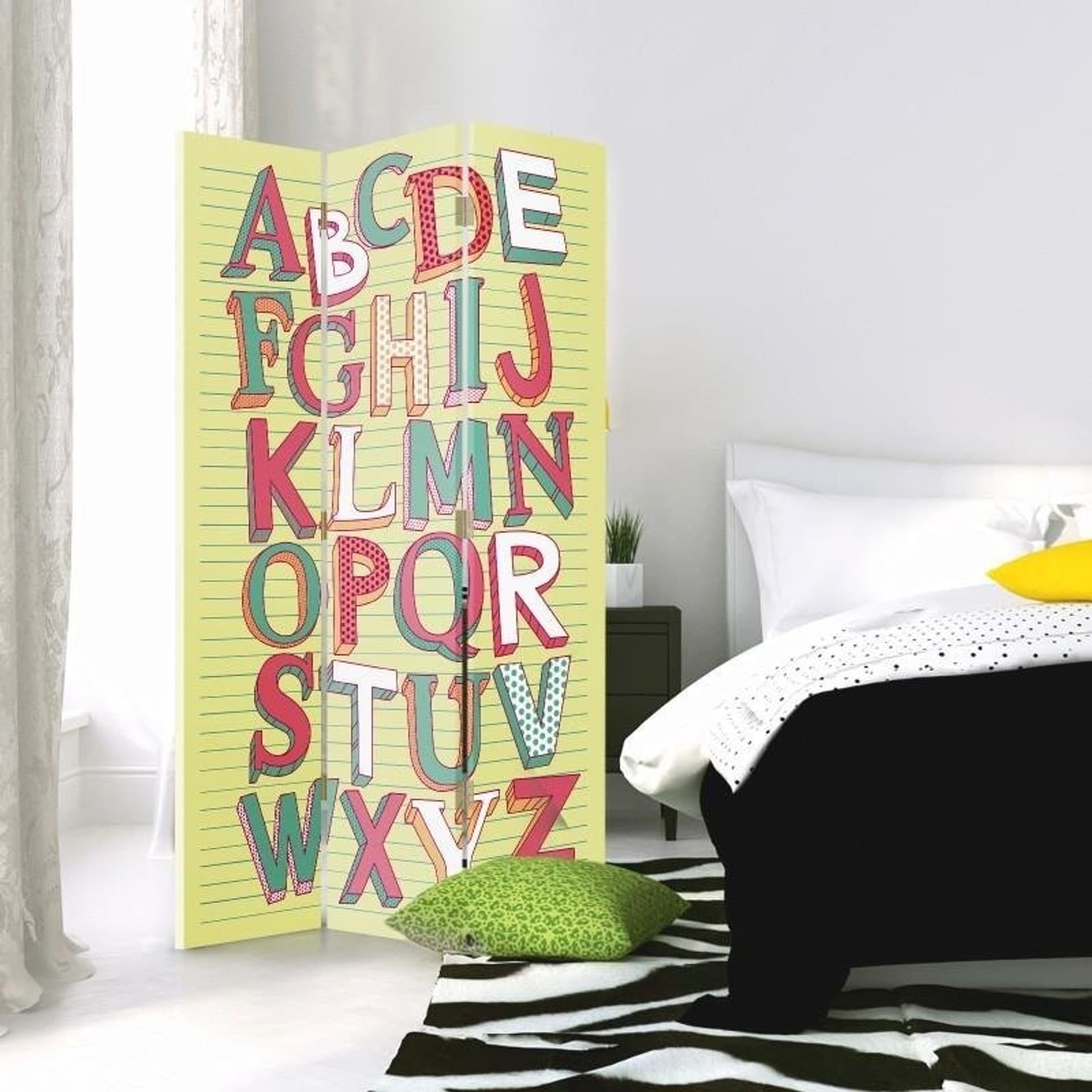 

Parawan dwustronny obrotowy, Alfabet w pastelach (Rozmiar 110x170)