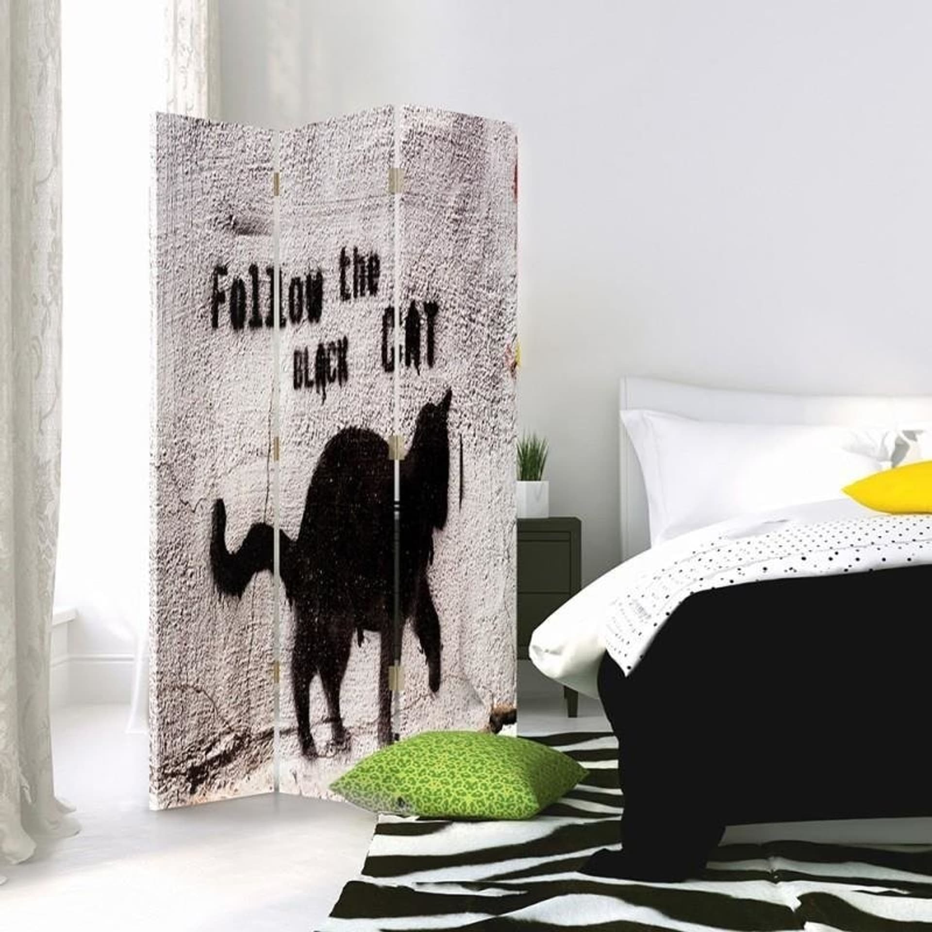

Parawan dwustronny obrotowy, Follow the black cat (Rozmiar 110x170)