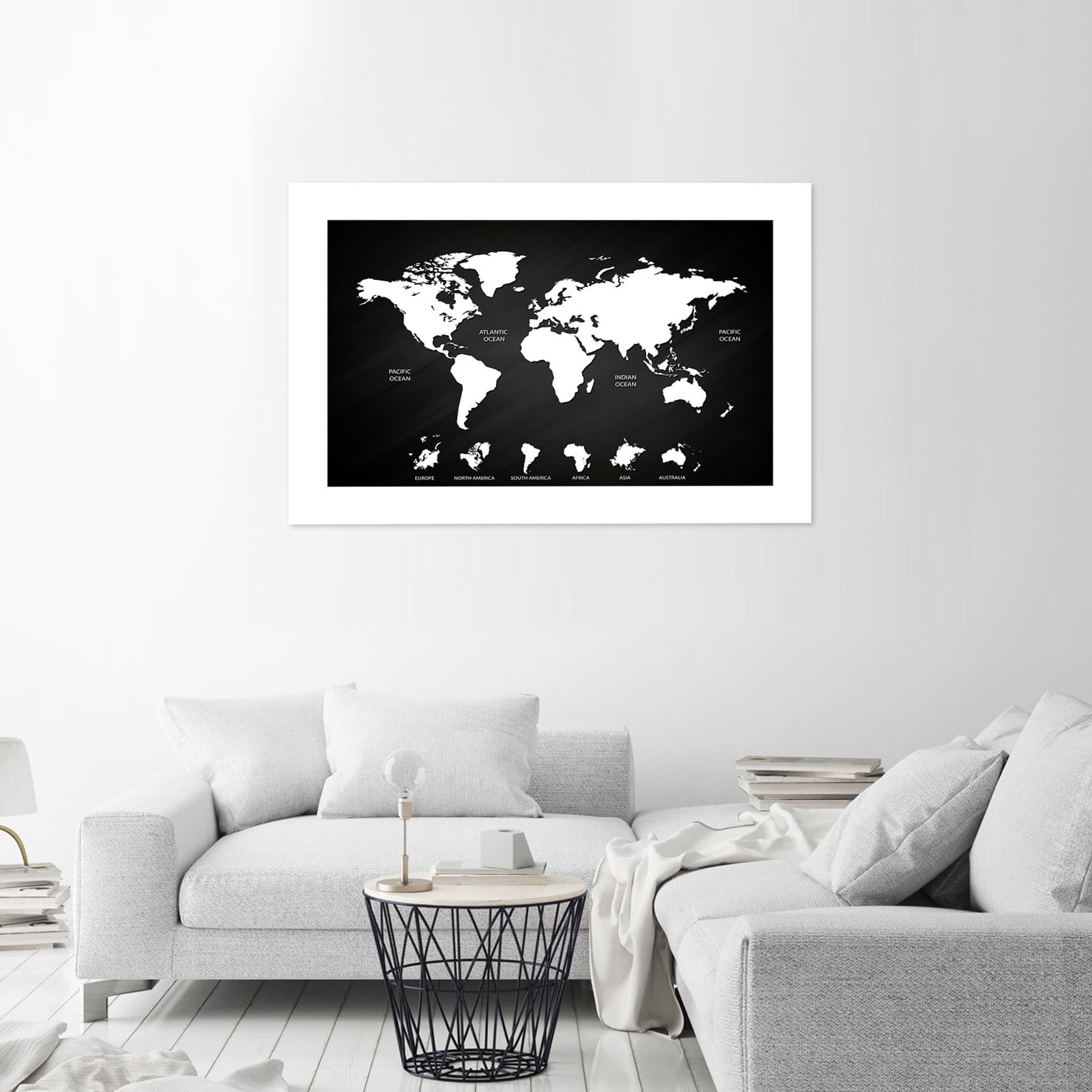 

Plakat, Kontrastowa mapa świata i kontynenty (Rozmiar 45x30)