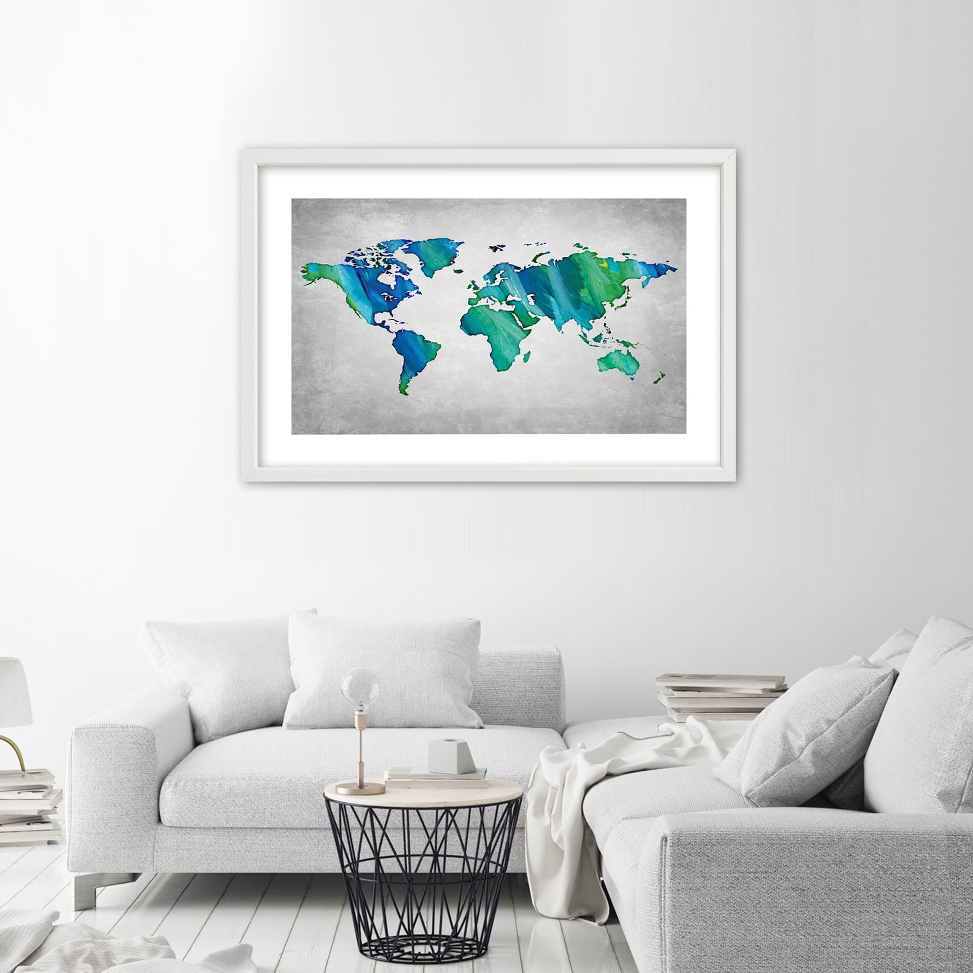 

Obraz w ramie, Kolorowa mapa świata na betonie (Rozmiar 60x40)