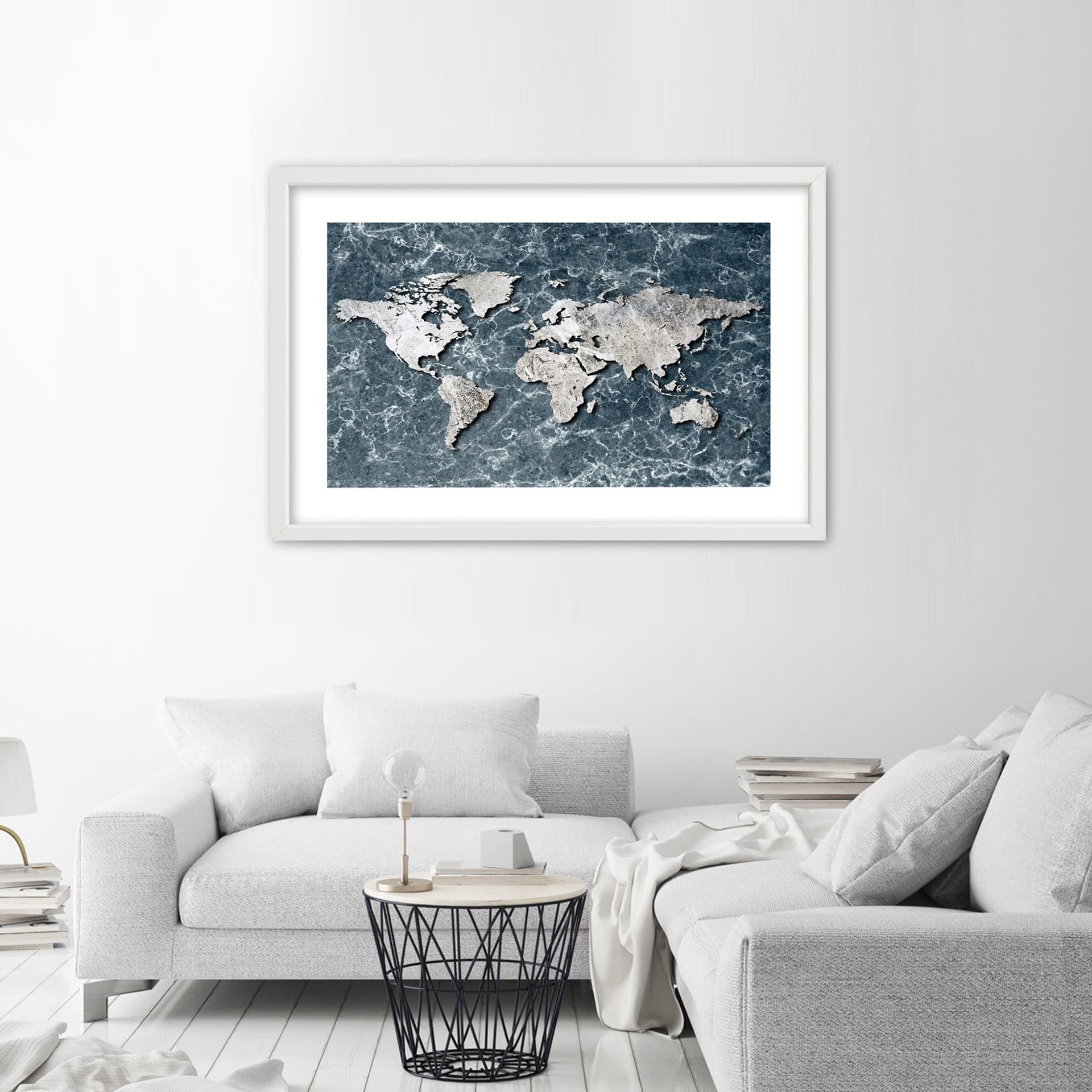 

Obraz w ramie, Mapa świata na marmurze (Rozmiar 60x40)