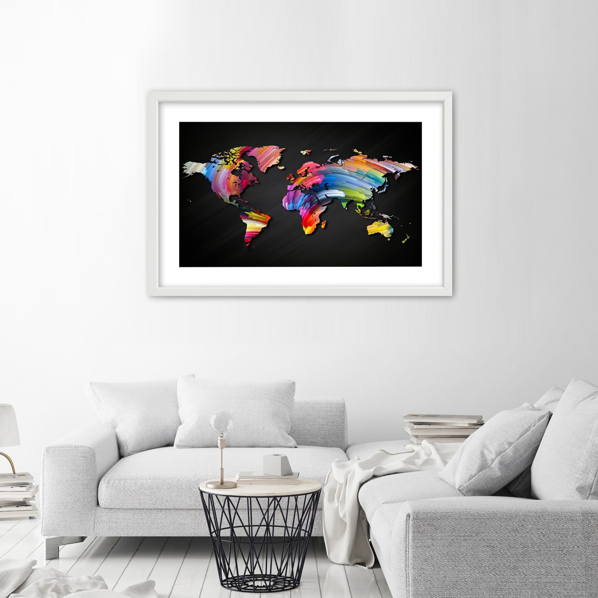 

Obraz w ramie, Mapa świata w różnych kolorach (Rozmiar 100x70)