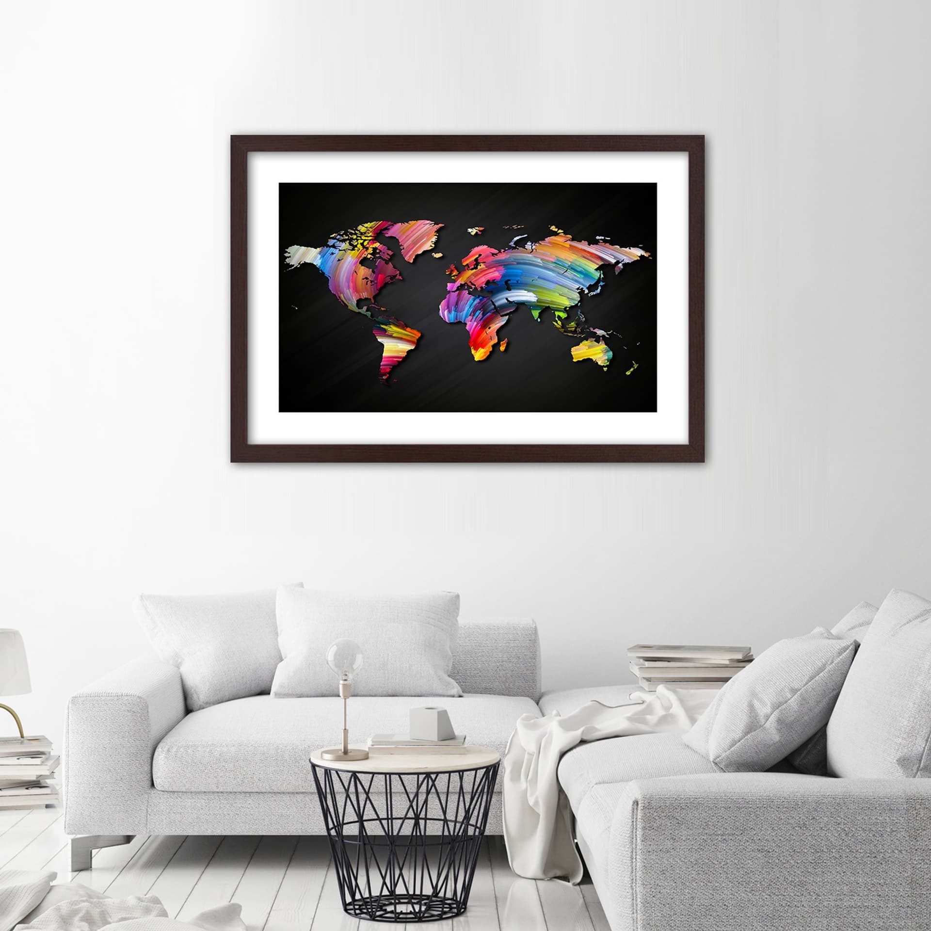 

Obraz w ramie, Mapa świata w różnych kolorach (Rozmiar 30x20)